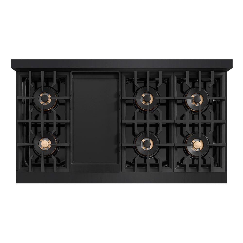 ZLINE Autograph Edition 48 in. Classic Gas Rangetop with 8 Burner DuoPro™ Cooktop in Black Stainless Steel and Champagne Bronze Accents (PCRTBZ-48-CB)