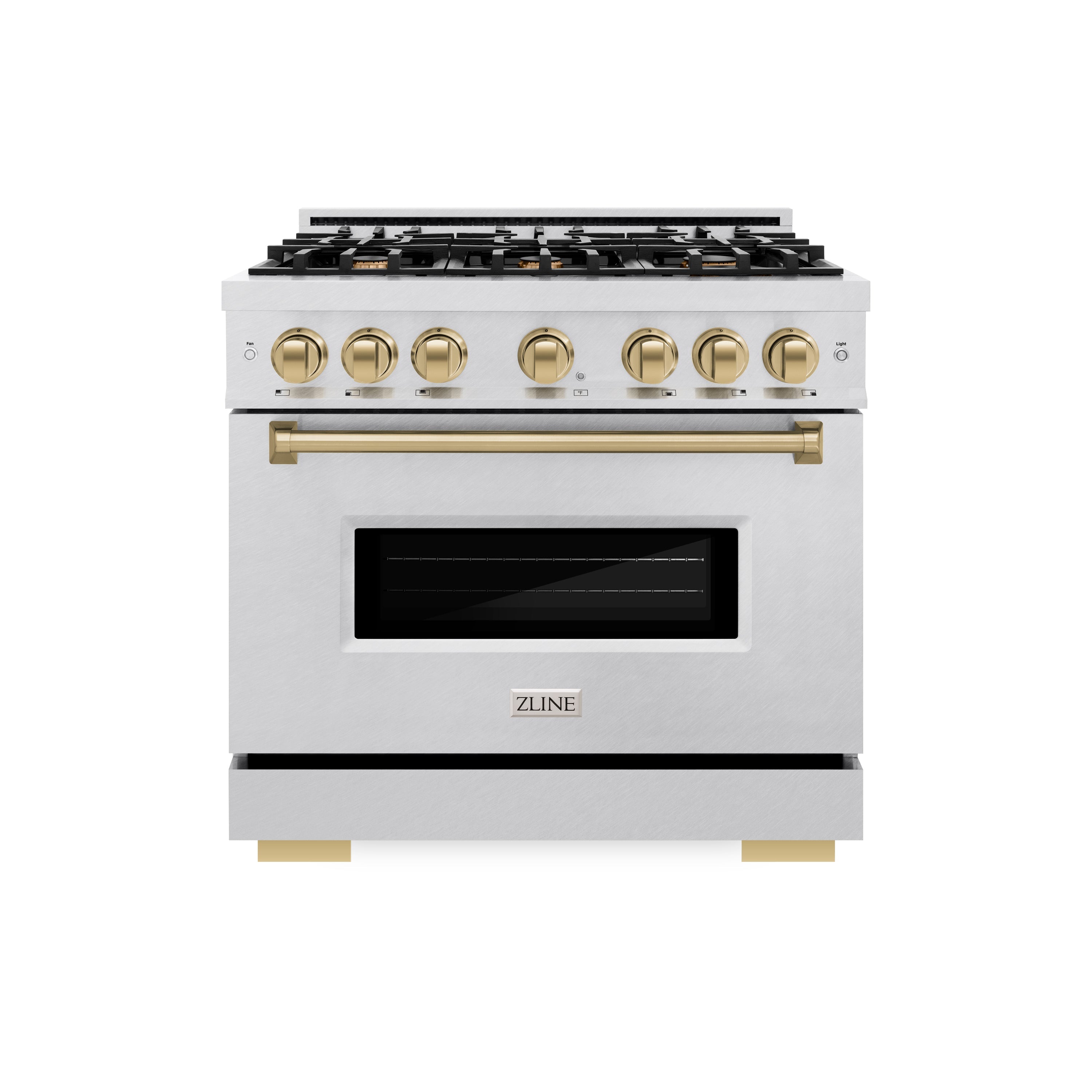 ZLINE Autograph Edition 36 in. 5.2 cu. ft. Classic Dual Fuel Range with 6 Burner Gas Cooktop and Electric Convection Oven in DuraSnow® Stainless Steel with Champagne Bronze Accents (CDRSZ-36-CB)