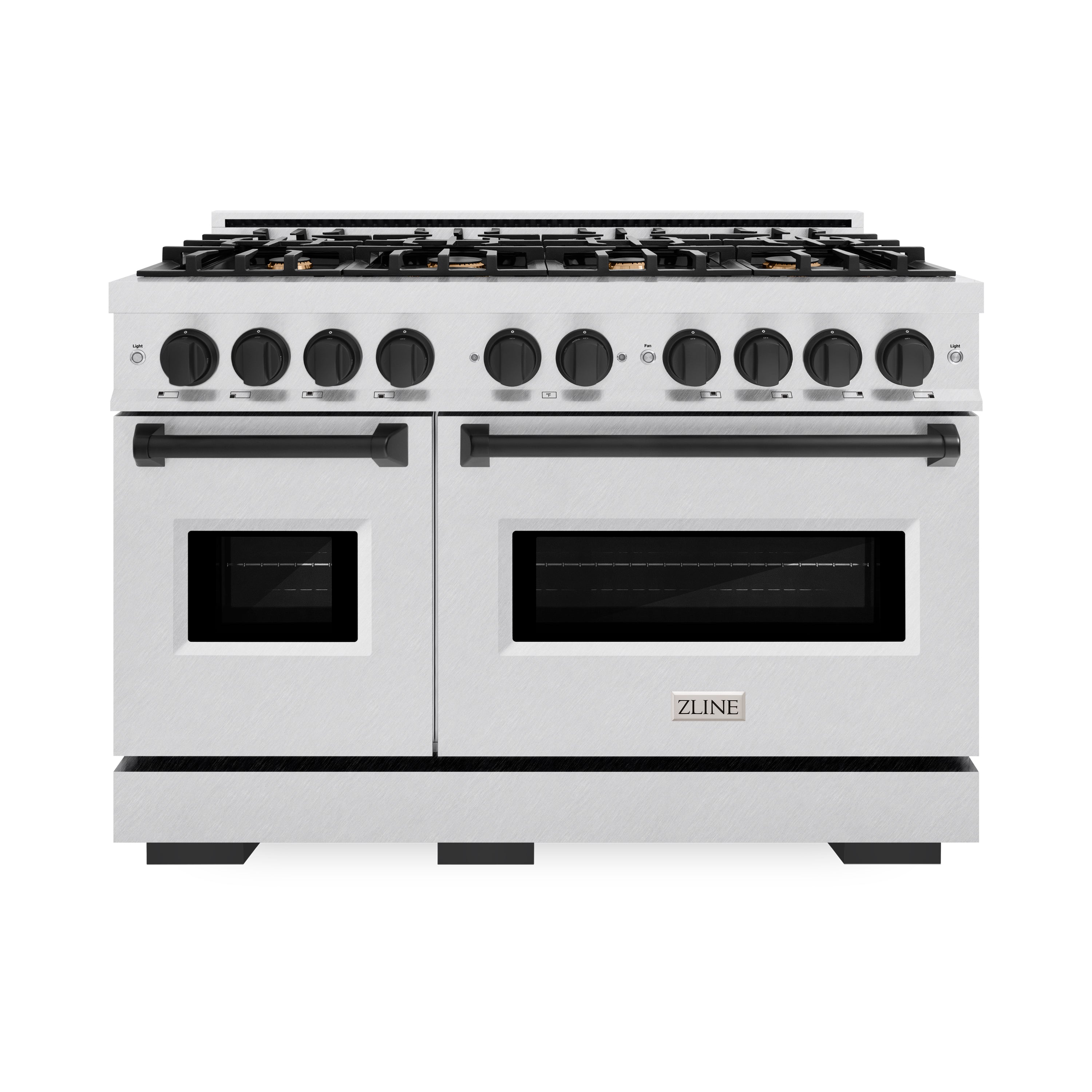 ZLINE Autograph Edition 48 in. 6.7 cu. ft. Classic Double Oven Dual Fuel Range with 8 Burner Gas Cooktop in Satin Stainless Steel and Matte Black Accents (CDRSZ-48-MB)