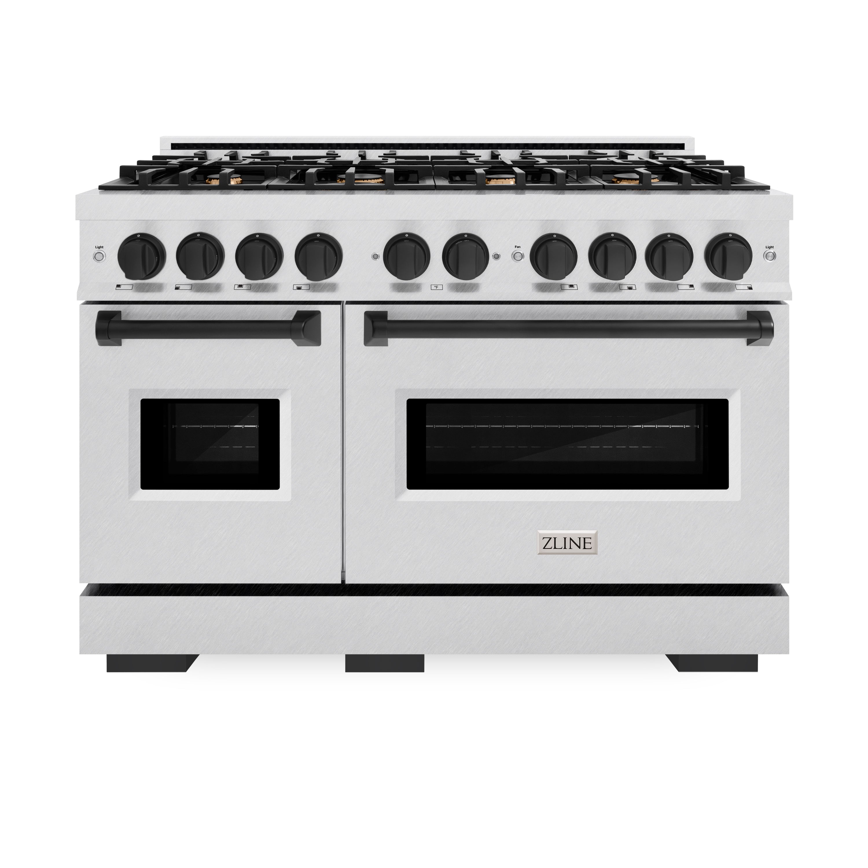 ZLINE Autograph Edition 48 in. 6.7 cu. ft. Classic Double Oven Dual Fuel Range with 8 Burner Gas Cooktop in Satin Stainless Steel and Matte Black Accents (CDRSZ-48-MB)