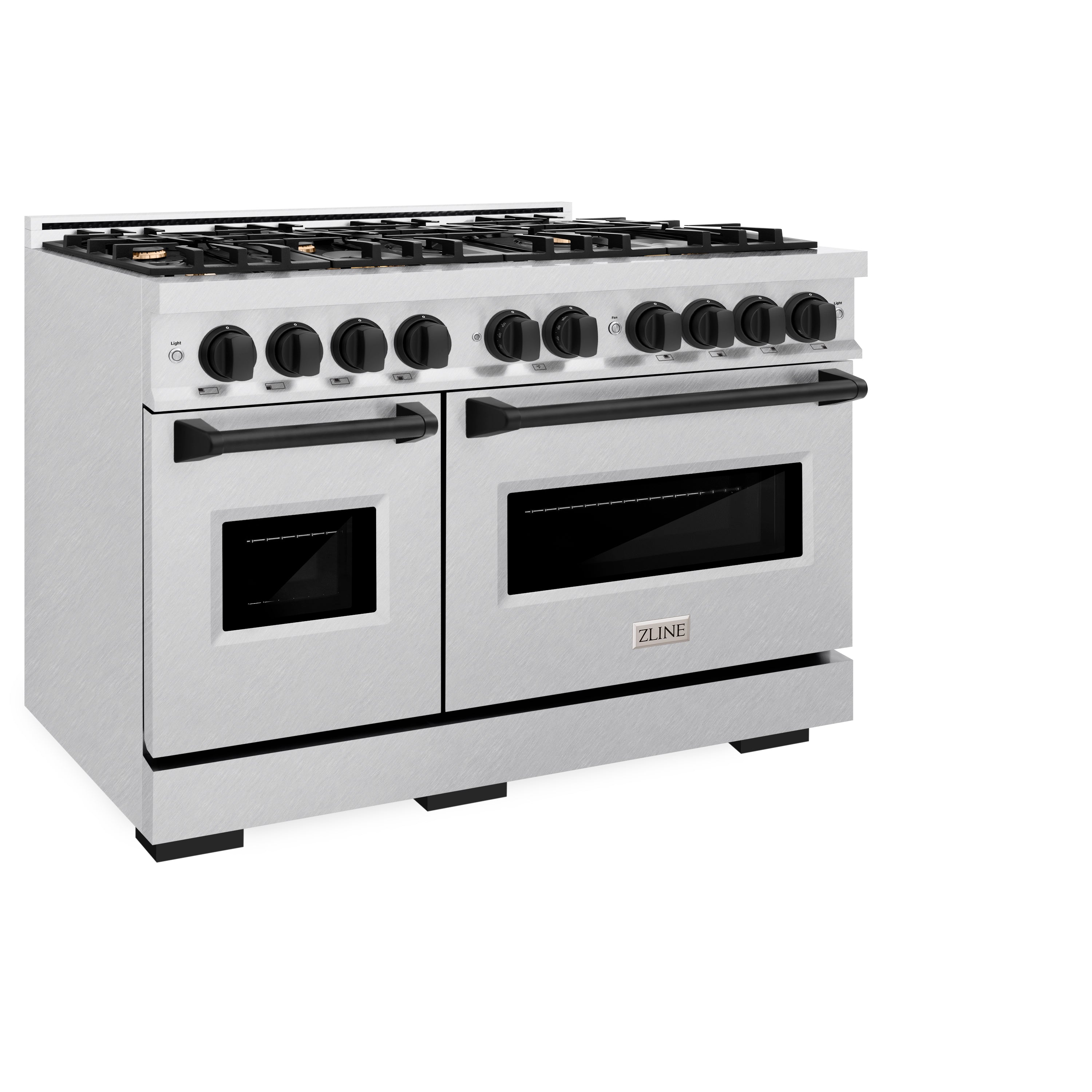 ZLINE Autograph Edition 48 in. 6.7 cu. ft. Classic Double Oven Dual Fuel Range with 8 Burner Gas Cooktop in Satin Stainless Steel and Matte Black Accents (CDRSZ-48-MB)