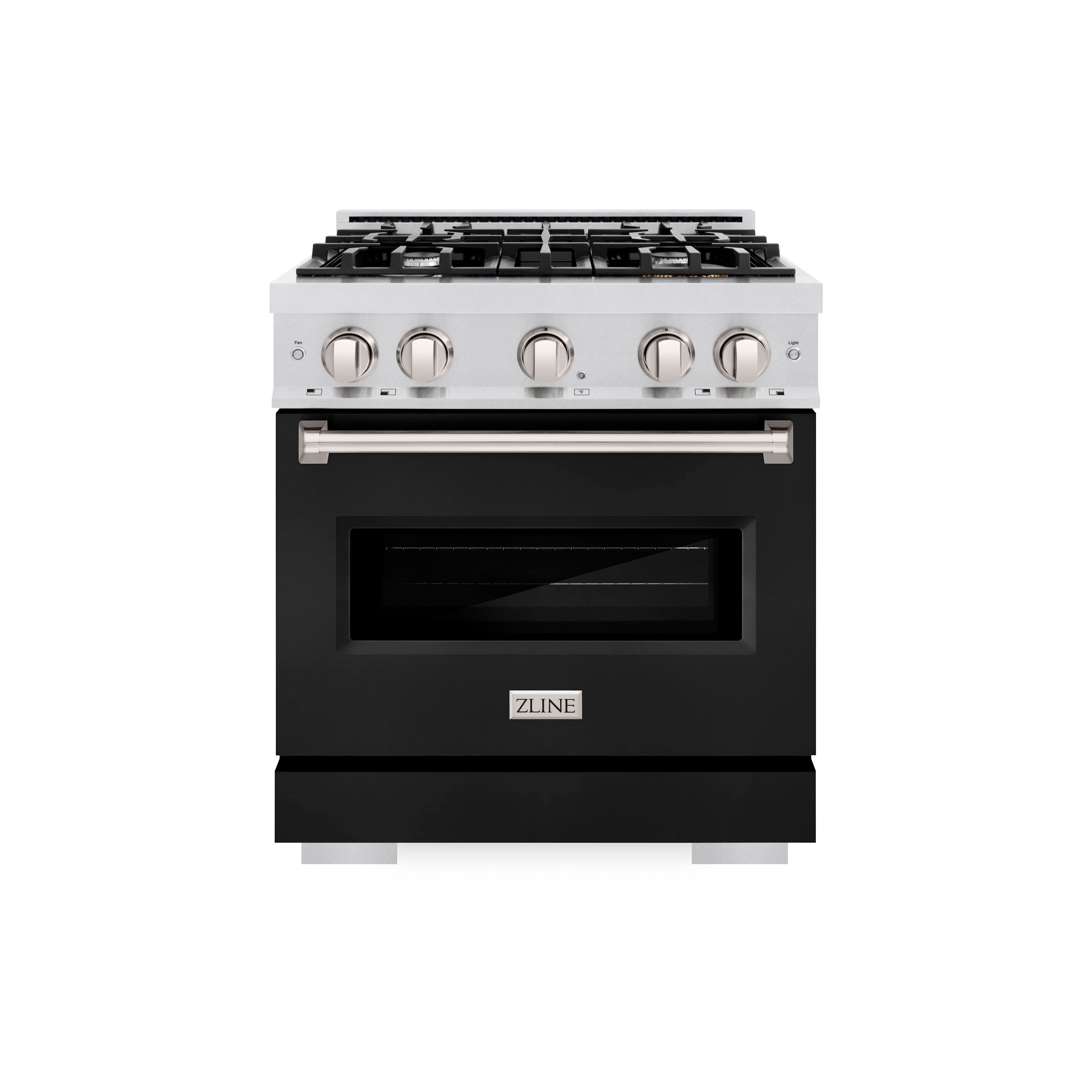 ZLINE 30 in. 4.2 cu. ft. Classic Dual Fuel Range with 4 Burner Gas Cooktop and Electric Convection Oven in Satin Stainless Steel with Black Matte Door (CDRS-BLM-30)