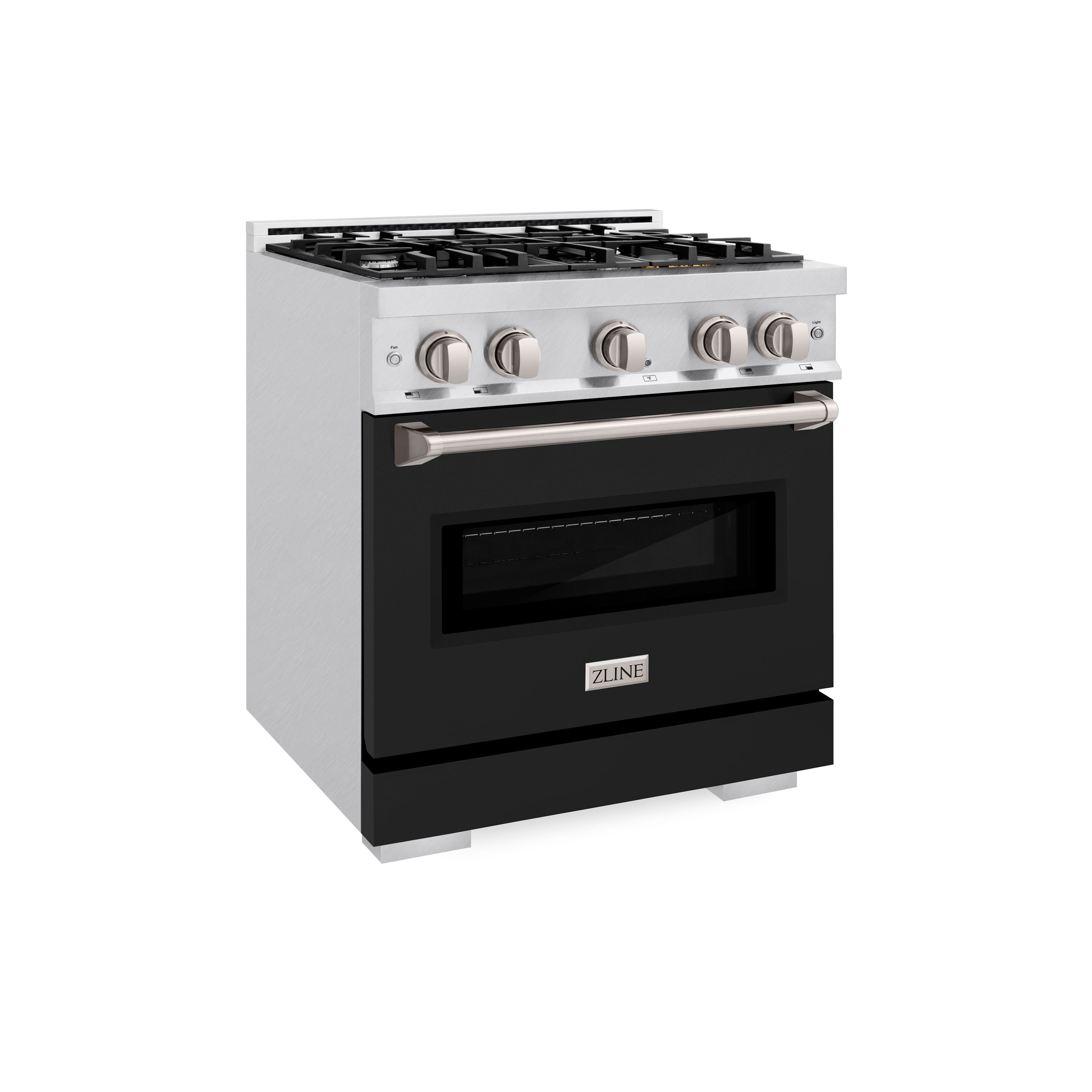 ZLINE 30 in. 4.2 cu. ft. Classic Dual Fuel Range with 4 Burner Gas Cooktop and Electric Convection Oven in Satin Stainless Steel with Black Matte Door (CDRS-BLM-30)