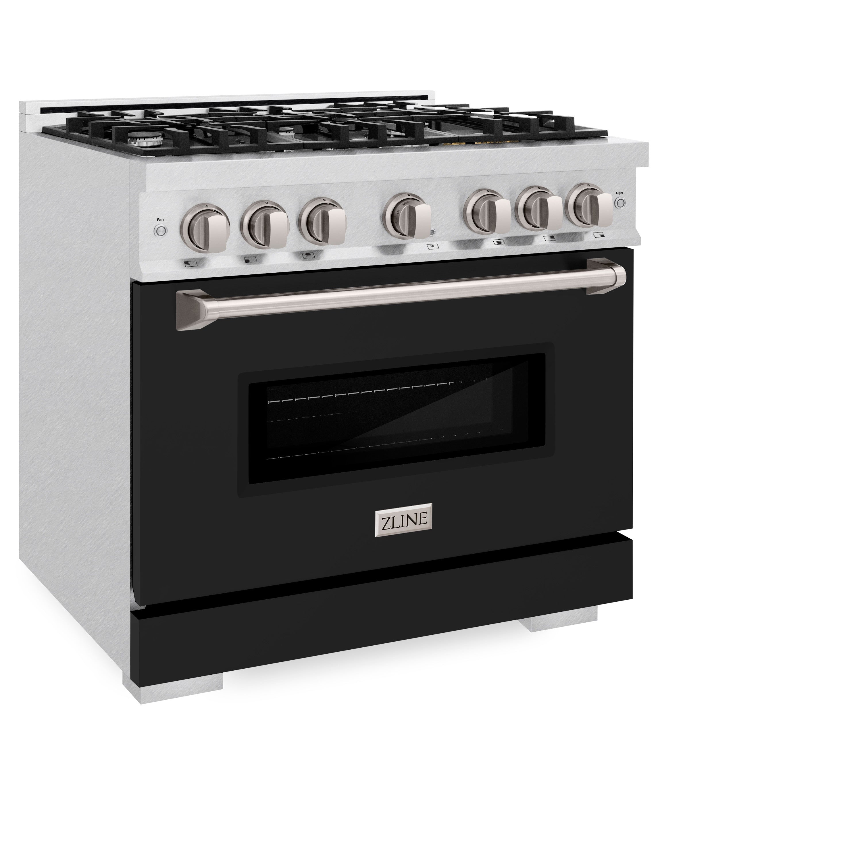 ZLINE 36 in. 5.2 cu. ft. Classic Dual Fuel Range with 6 Burner Gas Cooktop and Electric Convection Oven in Satin Stainless Steel with Black Matte Door (CDRS-BLM-36)
