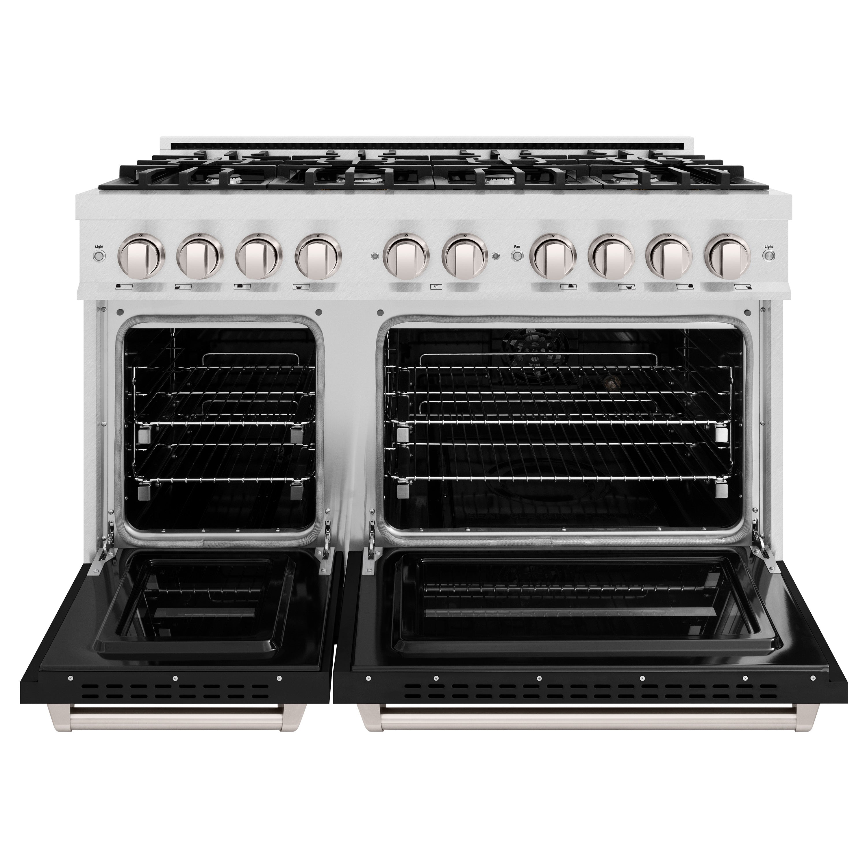ZLINE 48 in. 6.7 cu. ft. Classic Double Oven Dual Fuel Range with 8 Burner Gas Cooktop in Satin Stainless Steel with Black Matte Doors (CDRS-BLM-48)