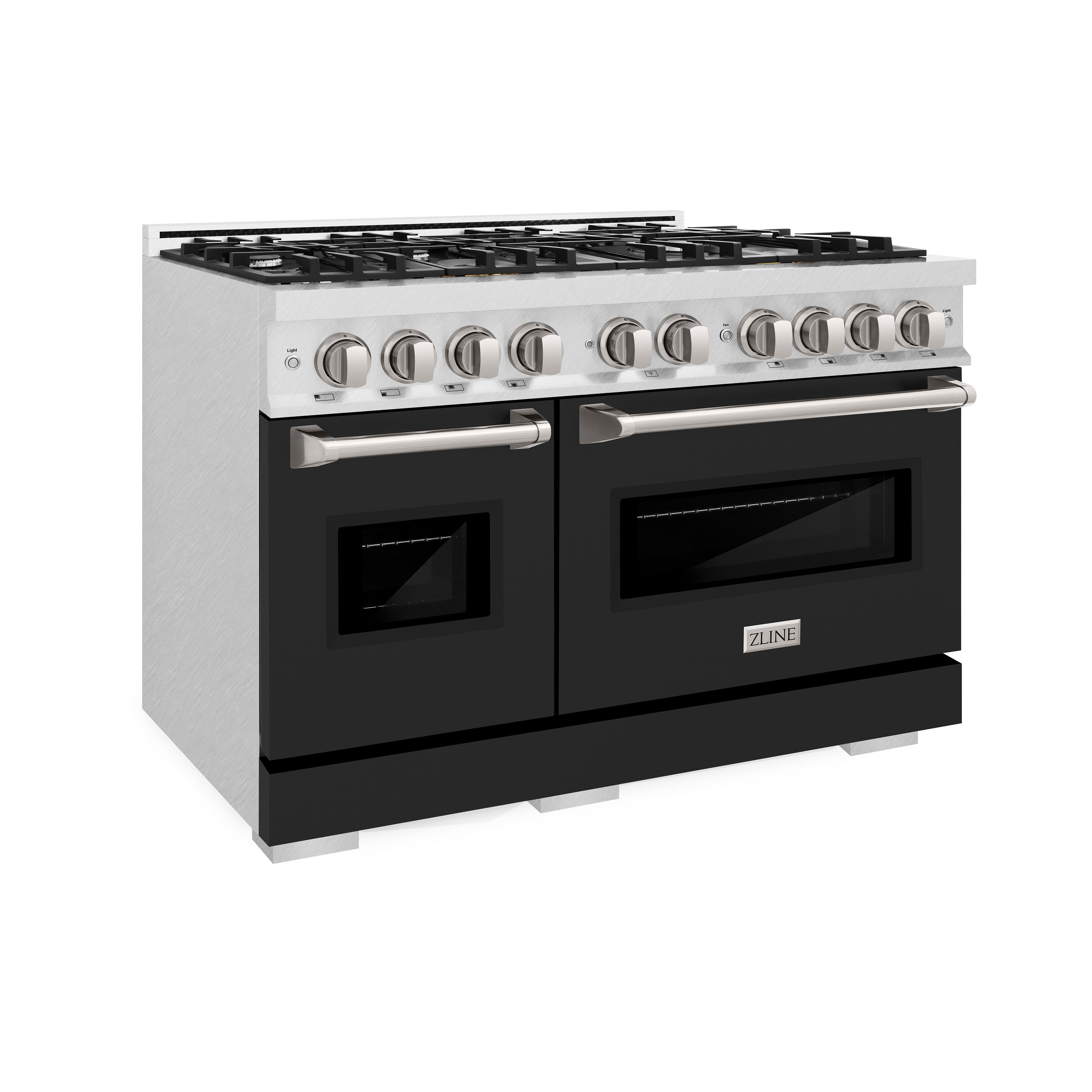 ZLINE 48 in. 6.7 cu. ft. Classic Double Oven Dual Fuel Range with 8 Burner Gas Cooktop in Satin Stainless Steel with Black Matte Doors (CDRS-BLM-48)