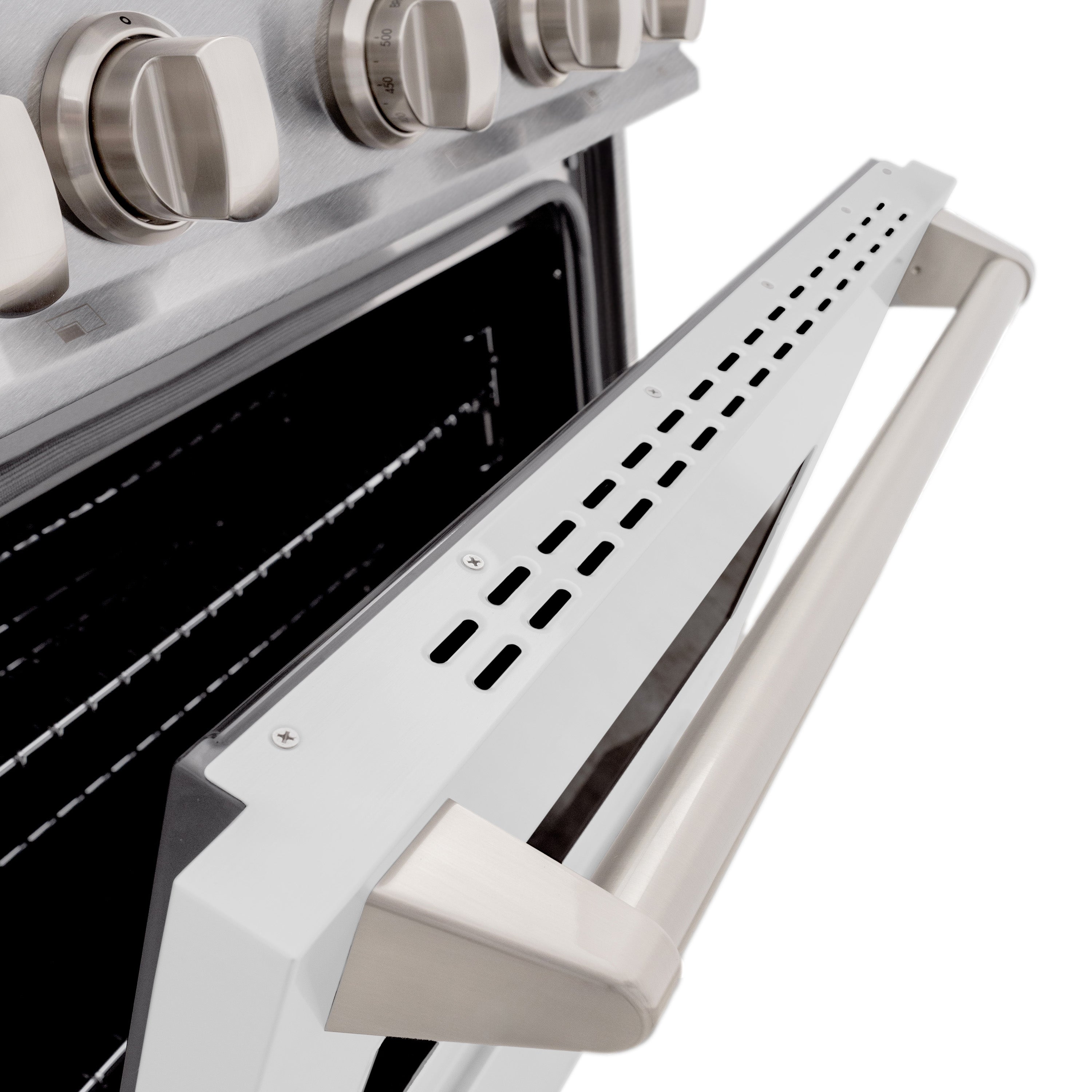 ZLINE 30 in. 4.2 cu. ft. Classic Dual Fuel Range with 4 Burner Gas Cooktop and Electric Convection Oven in Satin Stainless Steel with White Matte Door (CDRS-WM-30)