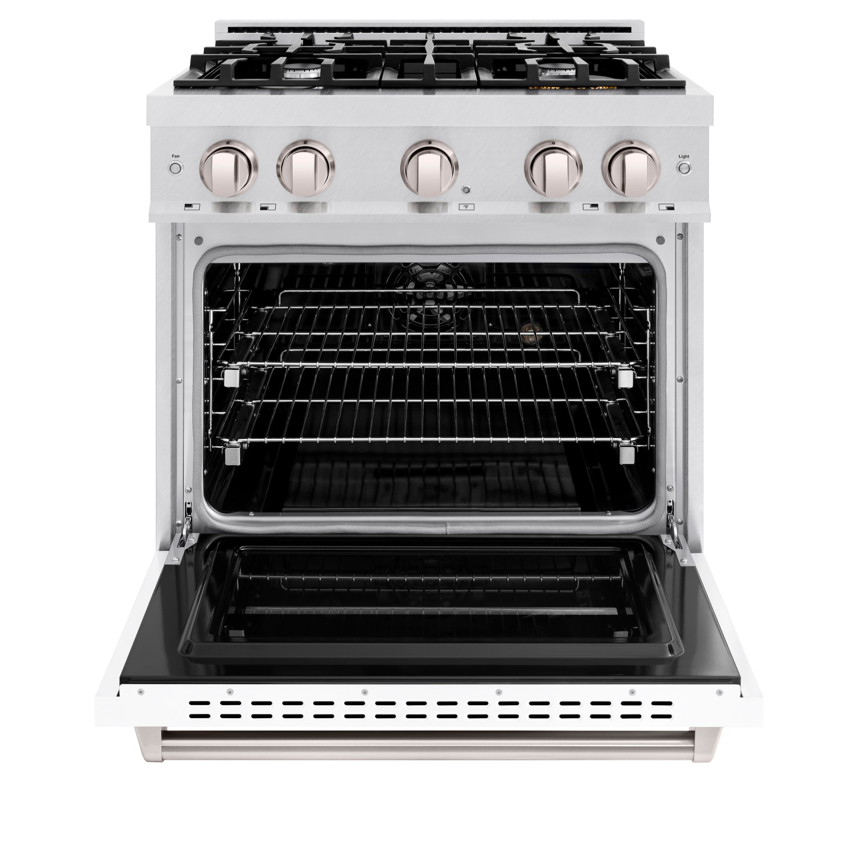 ZLINE 30 in. 4.2 cu. ft. Classic Dual Fuel Range with 4 Burner Gas Cooktop and Electric Convection Oven in Satin Stainless Steel with White Matte Door (CDRS-WM-30)