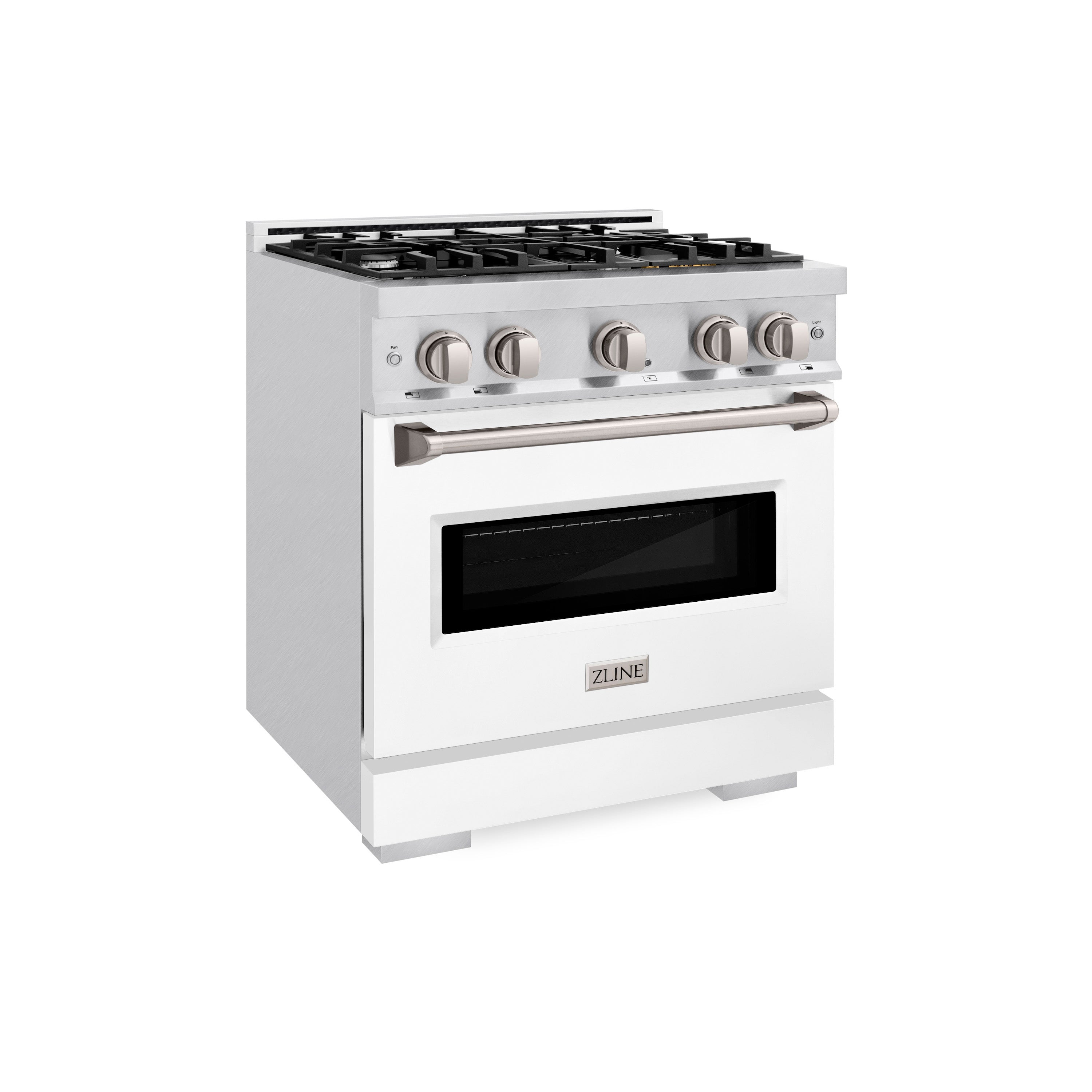 ZLINE 36 in. 5.2 cu. ft. Classic Dual Fuel Range with 6 Burner Gas Cooktop and Electric Convection Oven in Satin Stainless Steel with White Matte Door (CDRS-WM-36)