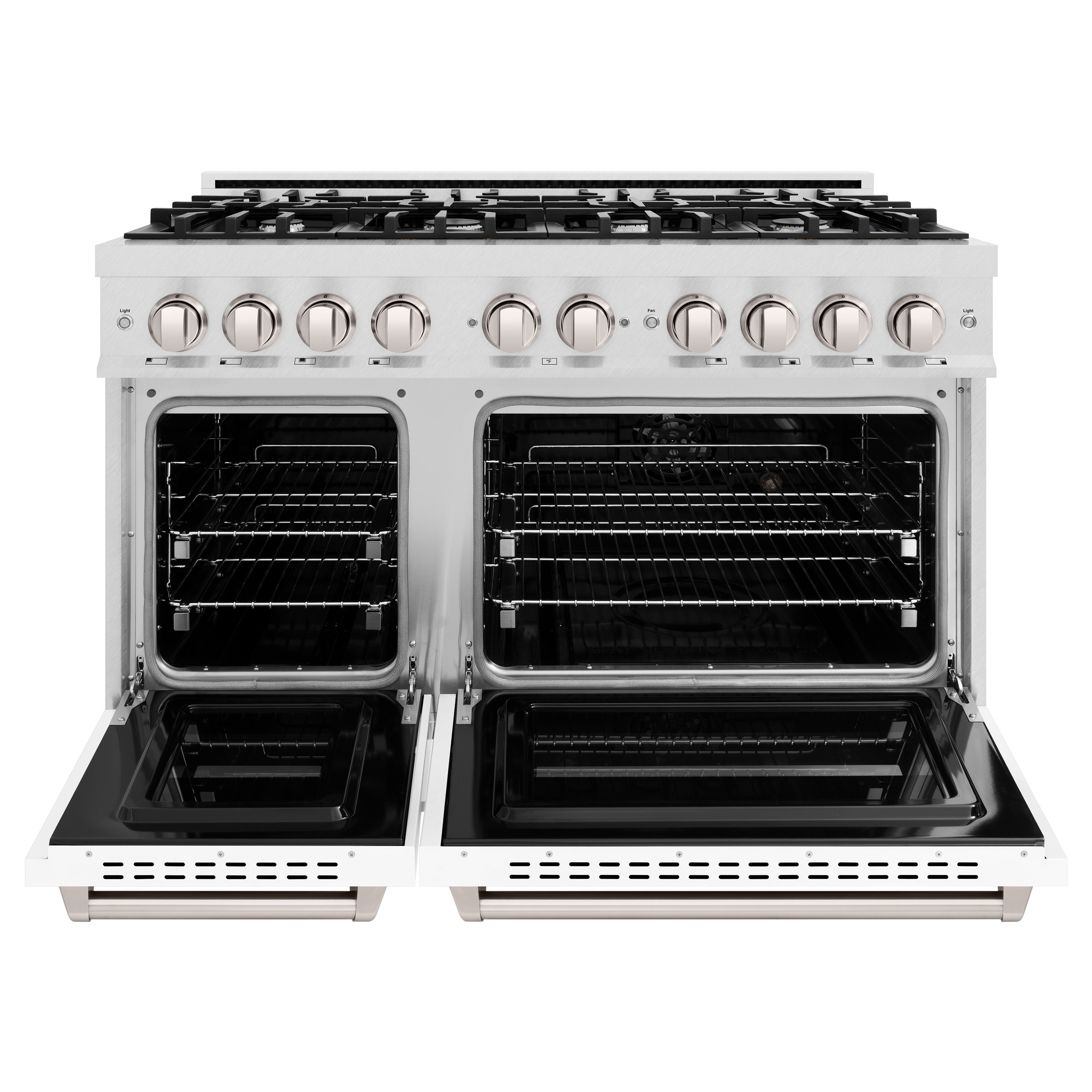 ZLINE 48 in. 6.7 cu. ft. Classic Double Oven Dual Fuel Range with 8 Burner Gas Cooktop in Satin Stainless Steel with White Matte Doors (CDRS-WM-48)