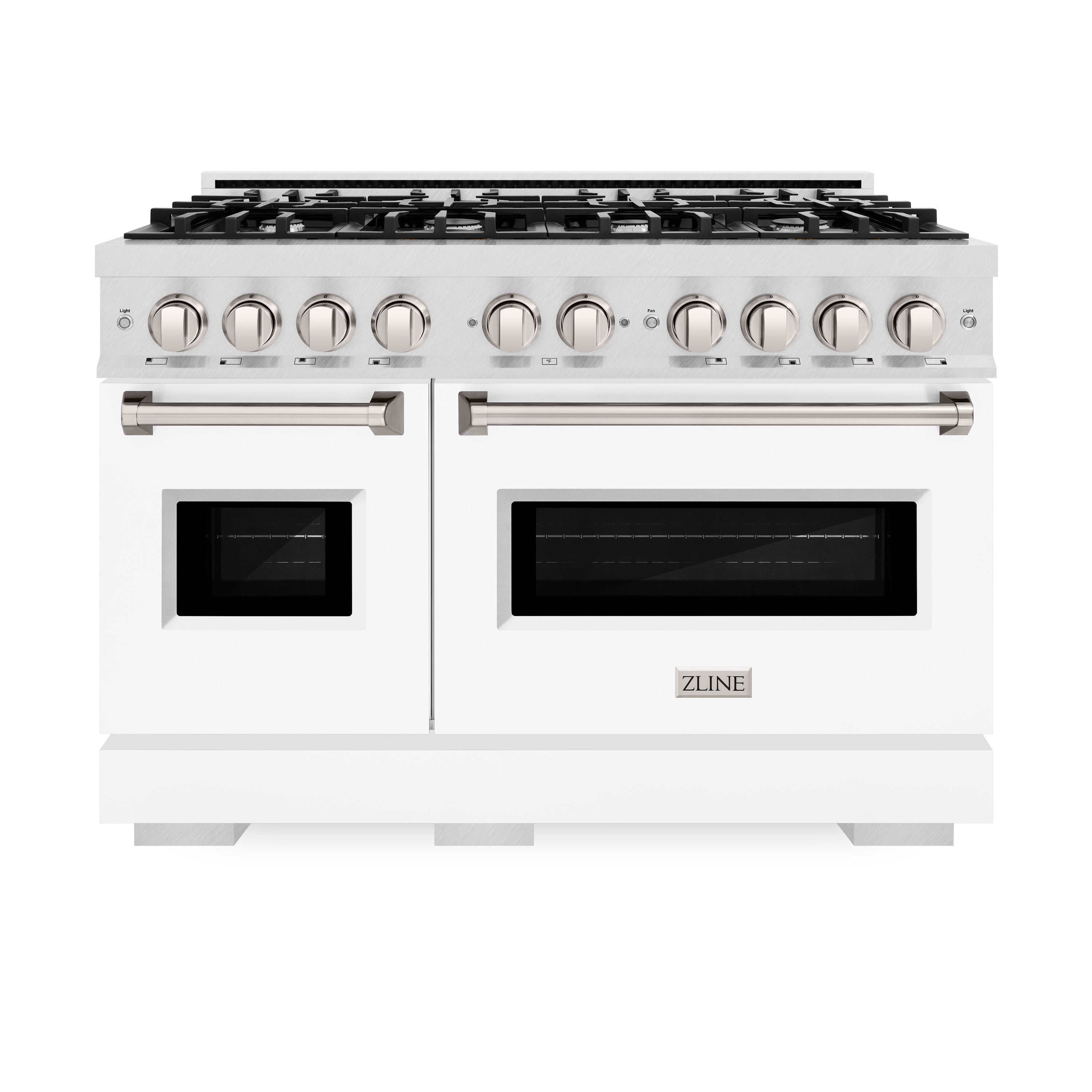 ZLINE 48 in. 6.7 cu. ft. Classic Double Oven Dual Fuel Range with 8 Burner Gas Cooktop in Satin Stainless Steel with White Matte Doors (CDRS-WM-48)