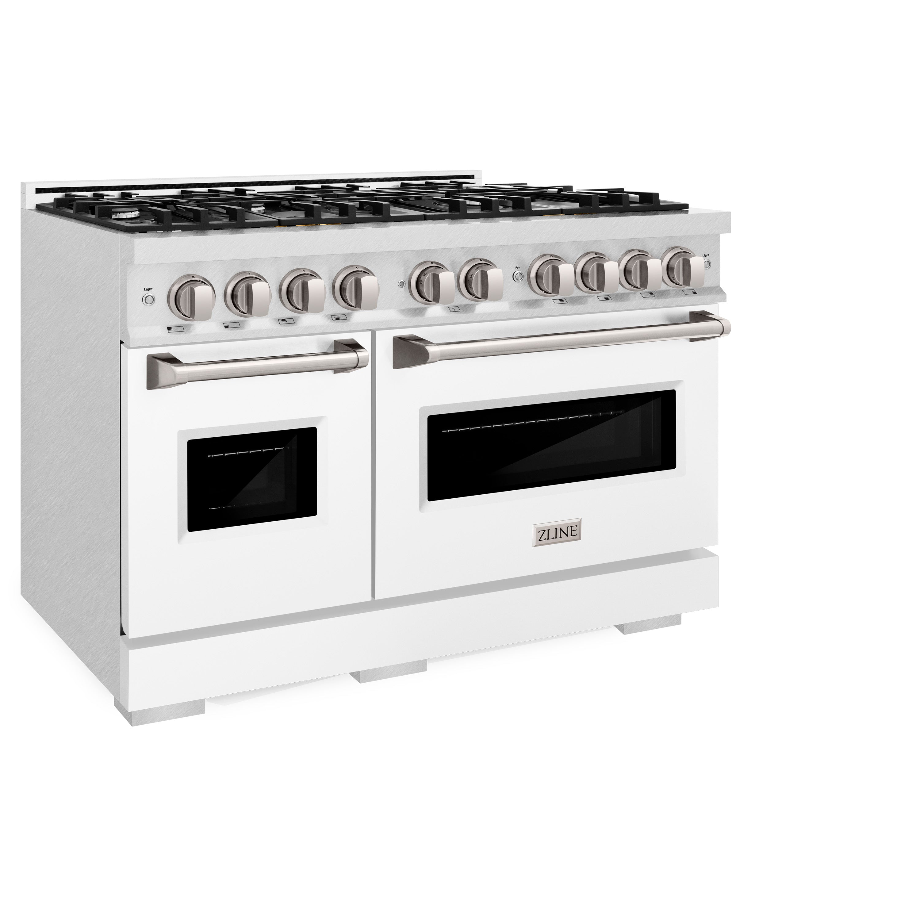 ZLINE 48 in. 6.7 cu. ft. Classic Double Oven Dual Fuel Range with 8 Burner Gas Cooktop in Satin Stainless Steel with White Matte Doors (CDRS-WM-48)