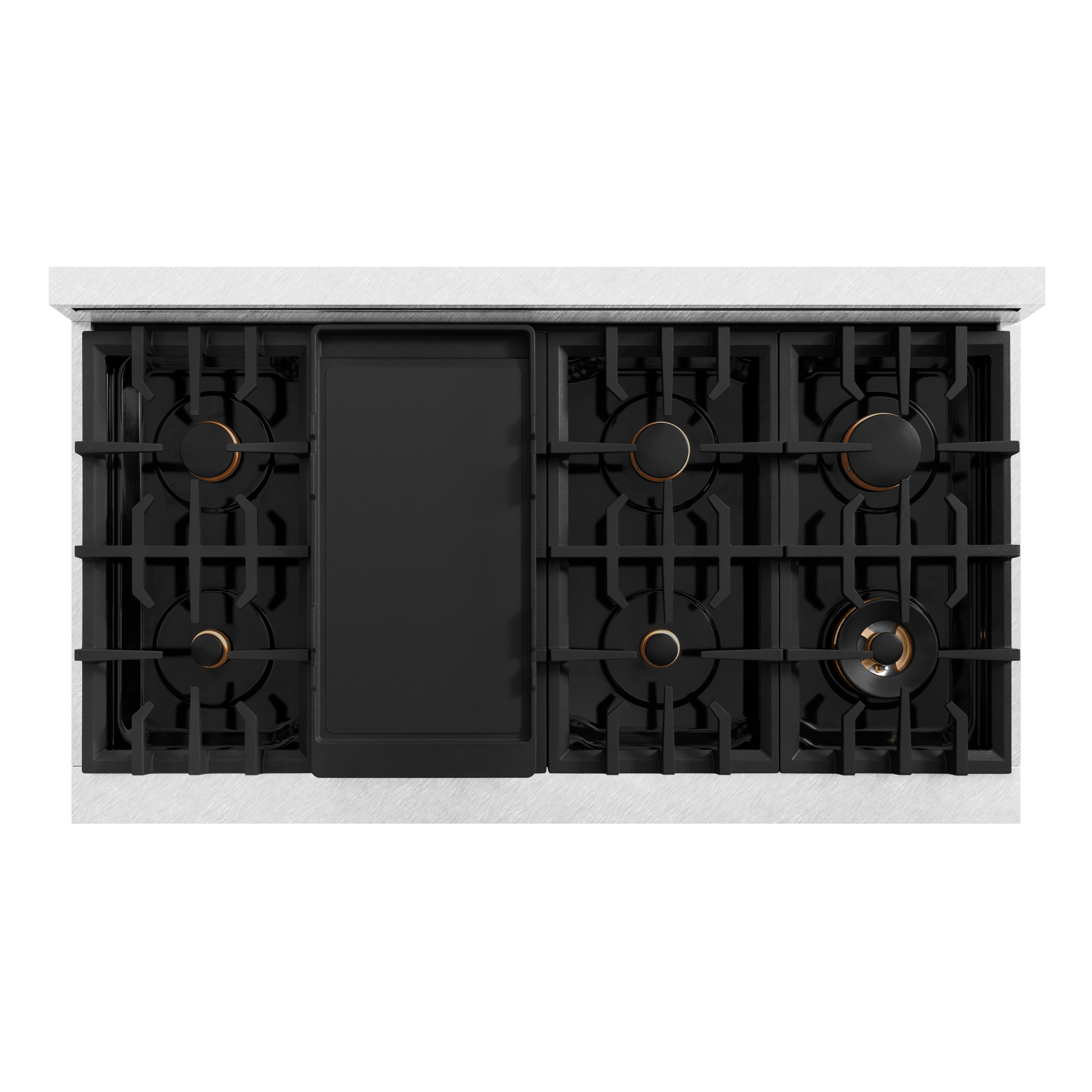 ZLINE Autograph Edition 48 in. 6.7 cu. ft. Classic Double Oven Dual Fuel Range with 8 Burner Gas Cooktop in Satin Stainless Steel with White Matte Doors and Champagne Bronze Accents (CDRSZ-WM-48-CB)