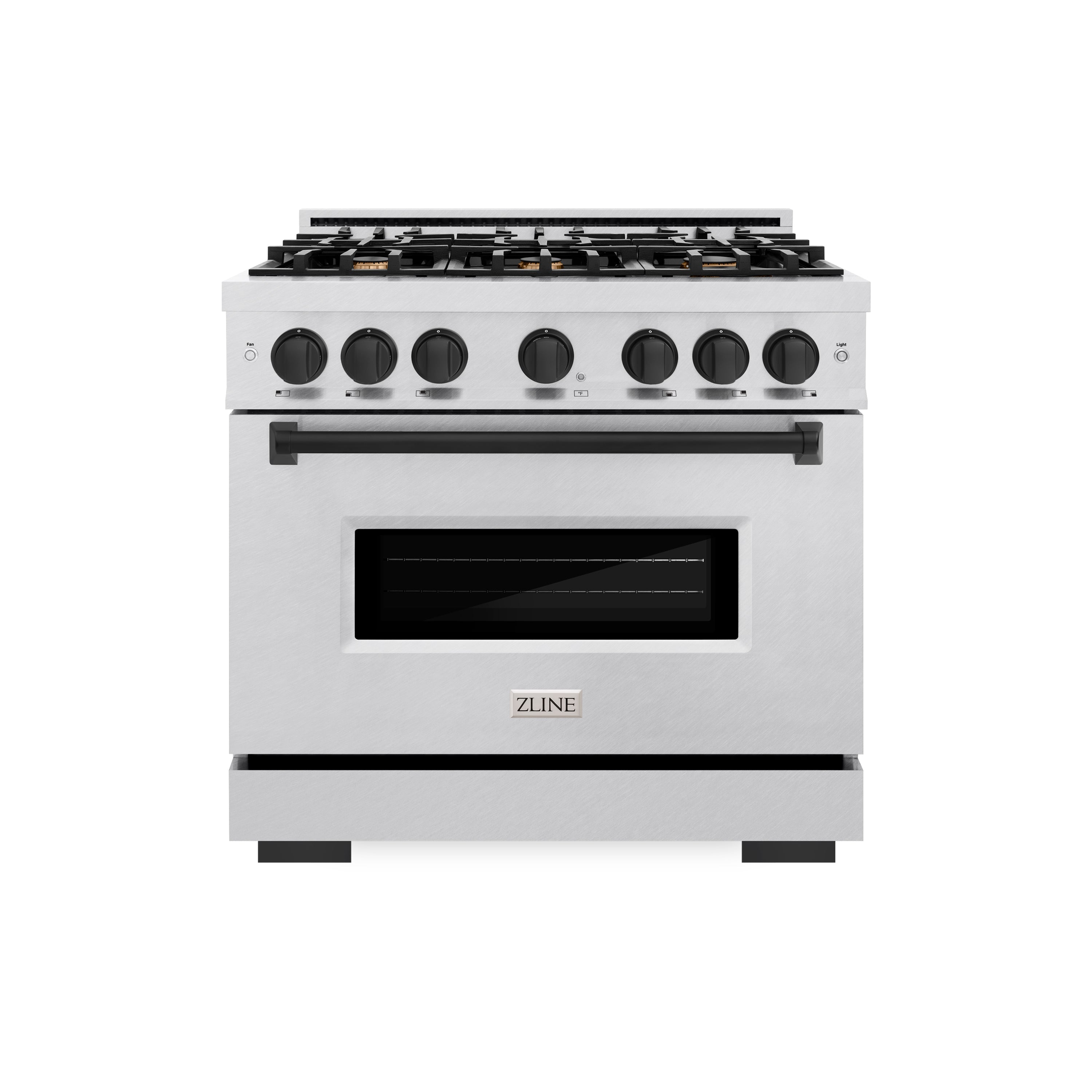 ZLINE Autograph Edition 36 in. 5.2 cu. ft. Classic Dual Fuel Range with 6 Burner Gas Cooktop and Electric Convection Oven in Satin Stainless Steel with Matte Black Accents (CDRSZ-36-MB)