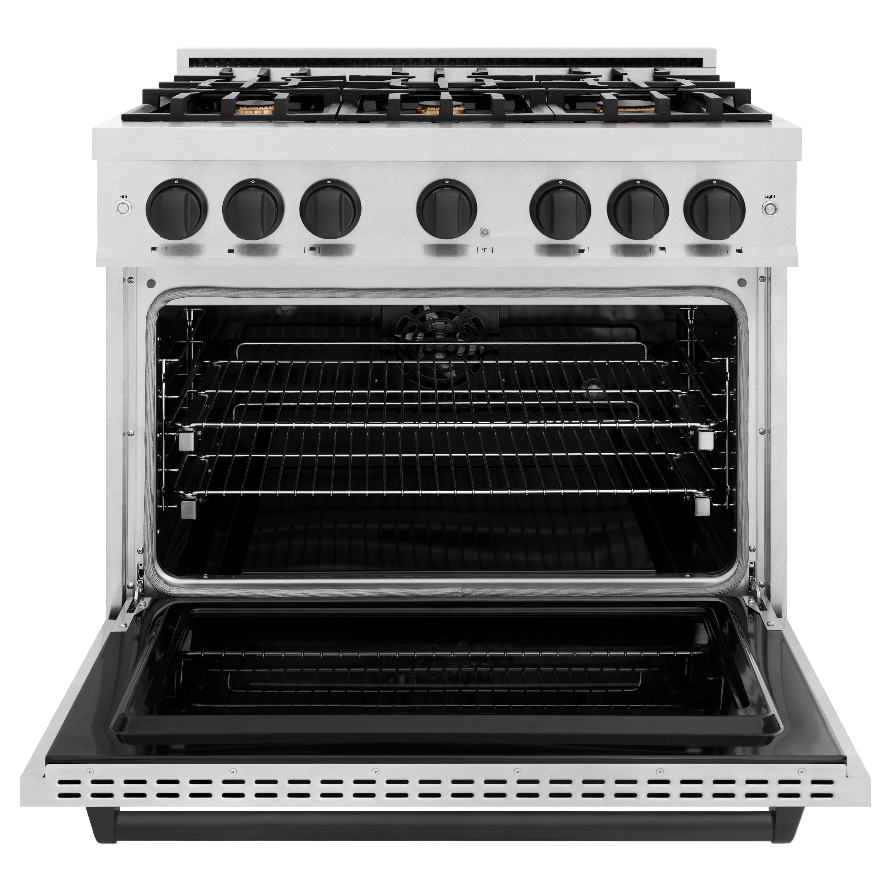 ZLINE Autograph Edition 36 in. 5.2 cu. ft. Classic Dual Fuel Range with 6 Burner Gas Cooktop and Electric Convection Oven in Satin Stainless Steel with Matte Black Accents (CDRSZ-36-MB)