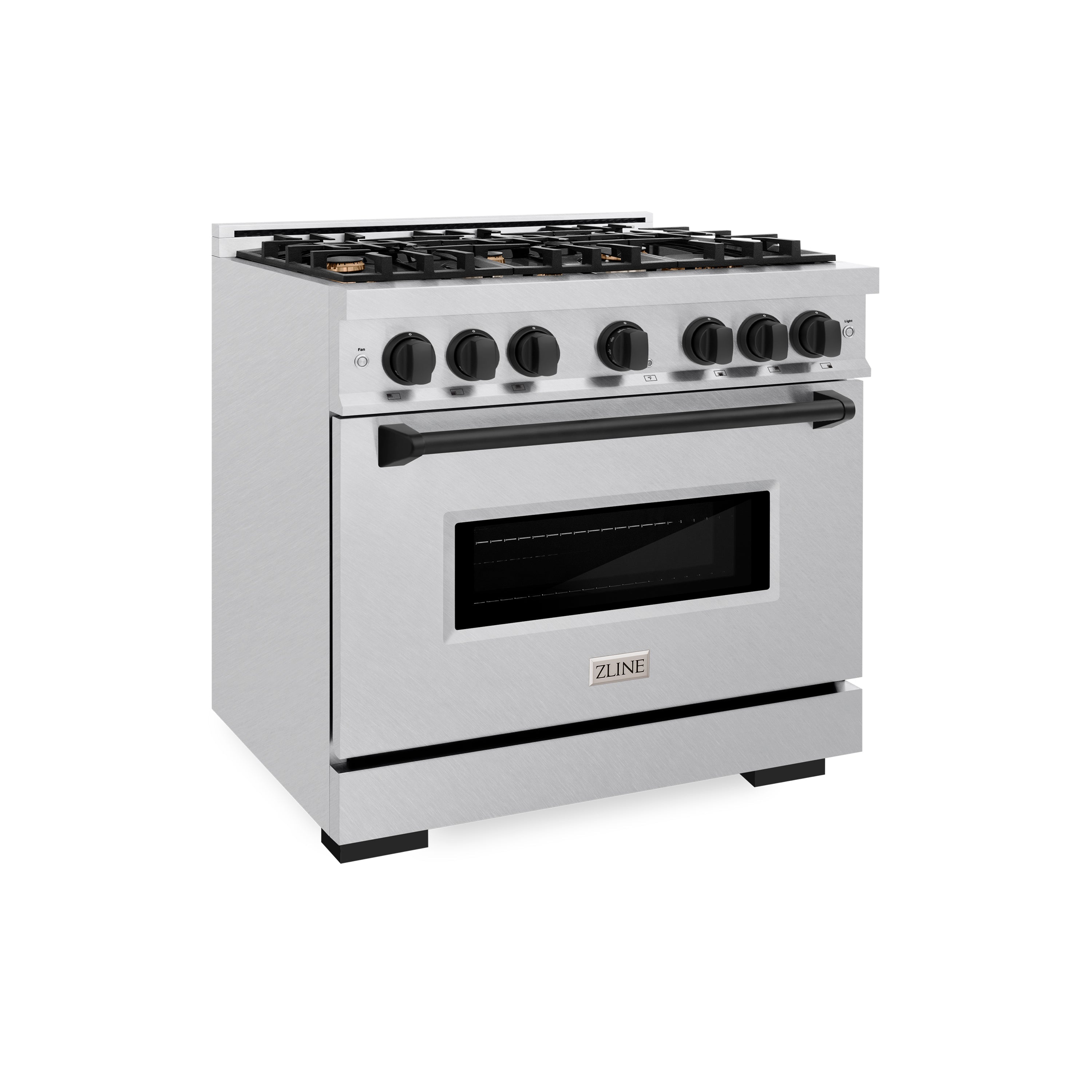 ZLINE Autograph Edition 36 in. 5.2 cu. ft. Classic Dual Fuel Range with 6 Burner Gas Cooktop and Electric Convection Oven in Satin Stainless Steel with Matte Black Accents (CDRSZ-36-MB)