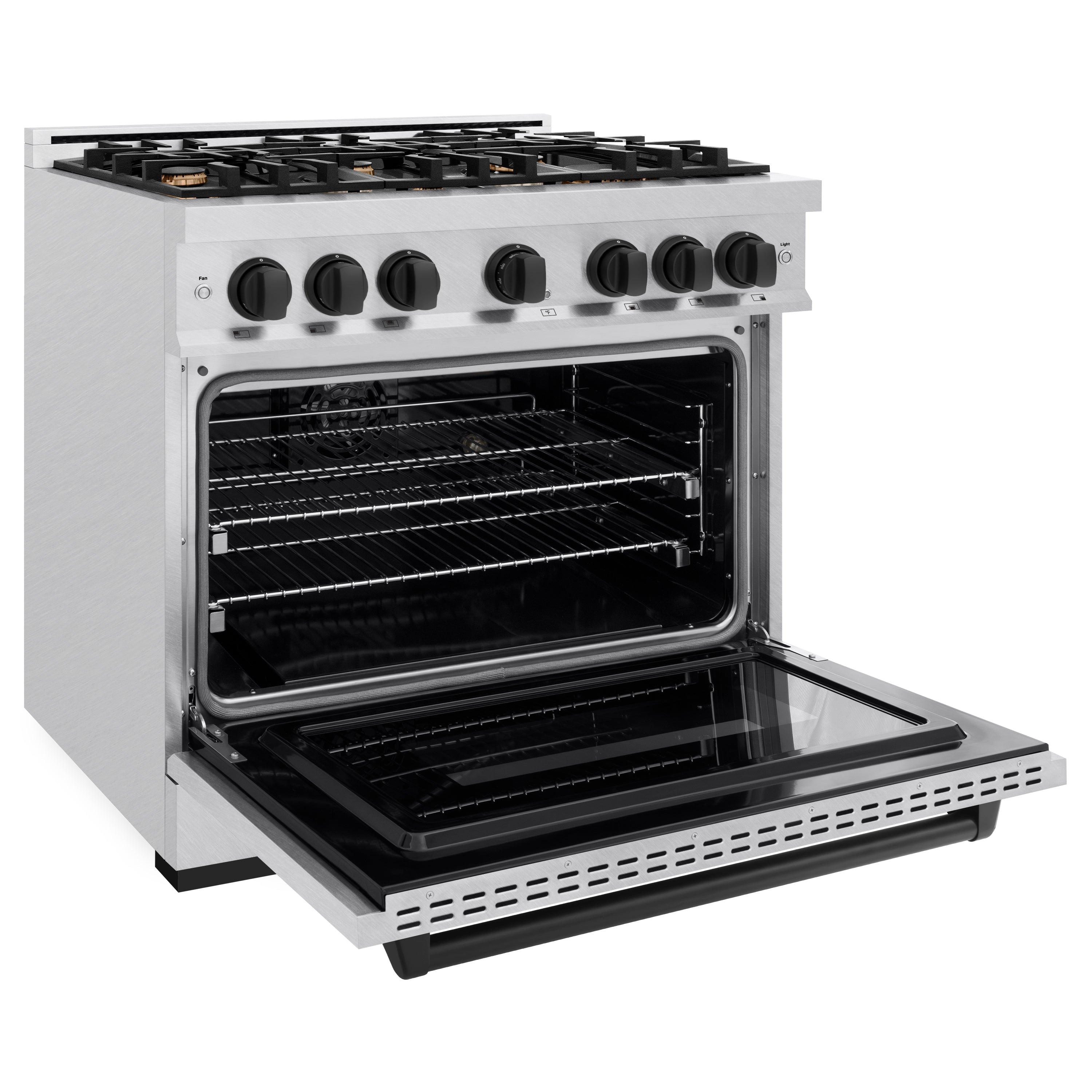 ZLINE Autograph Edition 36 in. 5.2 cu. ft. Classic Dual Fuel Range with 6 Burner Gas Cooktop and Electric Convection Oven in Satin Stainless Steel with Matte Black Accents (CDRSZ-36-MB)