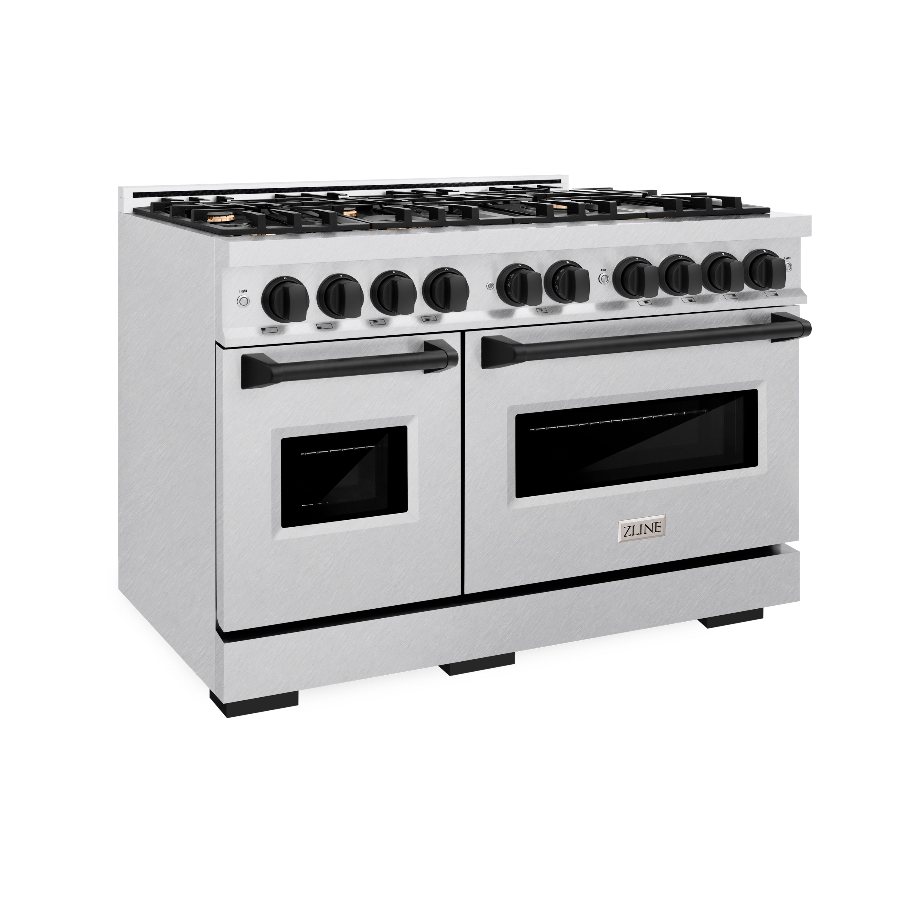 ZLINE Autograph Edition 48 in. 6.7 cu. ft. Classic Double Oven Dual Fuel Range with 8 Burner Gas Cooktop in Satin Stainless Steel with White Matte Doors and Matte Black Accents (CDRSZ-WM-48-MB)
