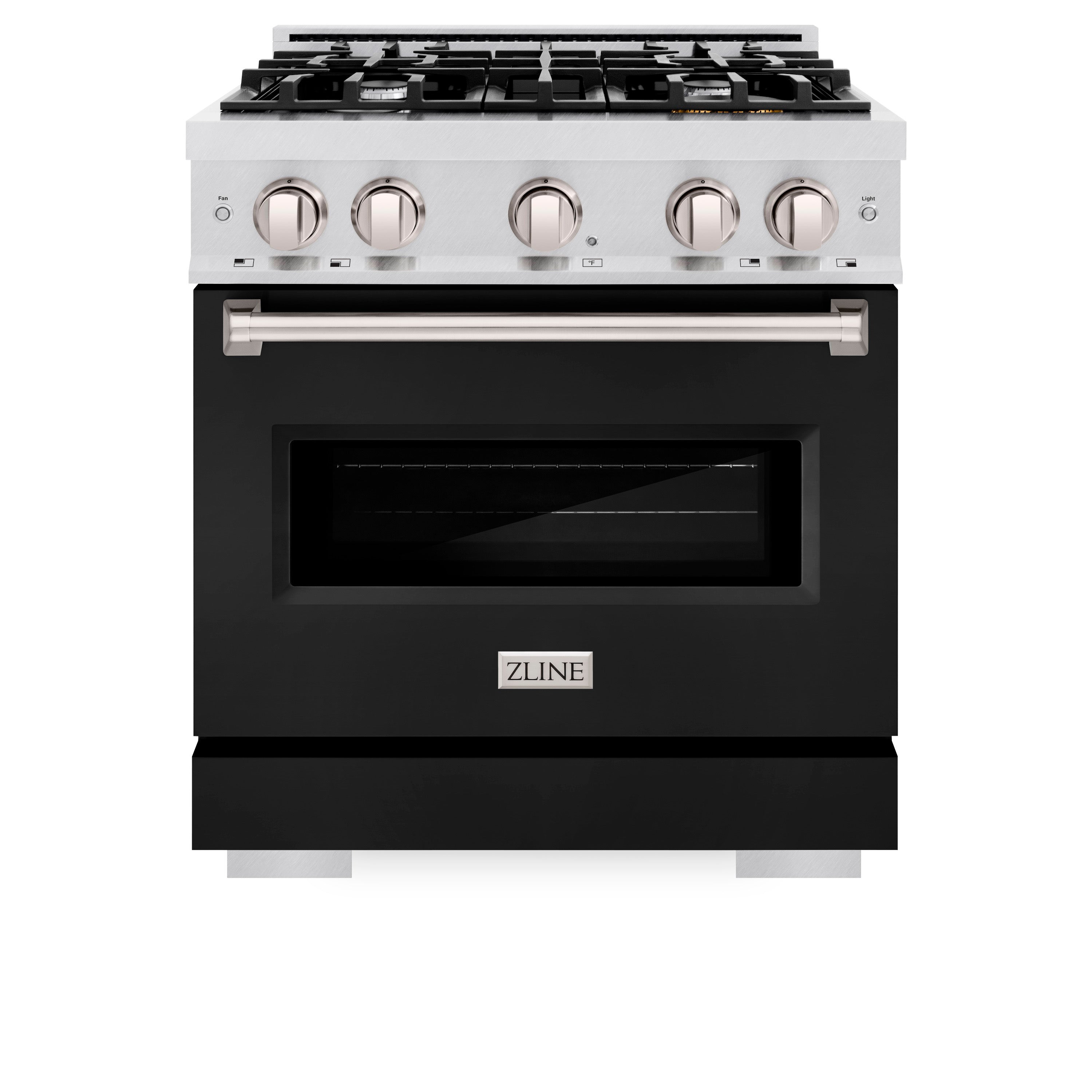 ZLINE 30 in. 4.2 cu. ft. Classic Gas Range with 4 Burner Cooktop and Convection Gas Oven in Satin Stainless Steel with Black Matte Door (CGRS-BLM-30)