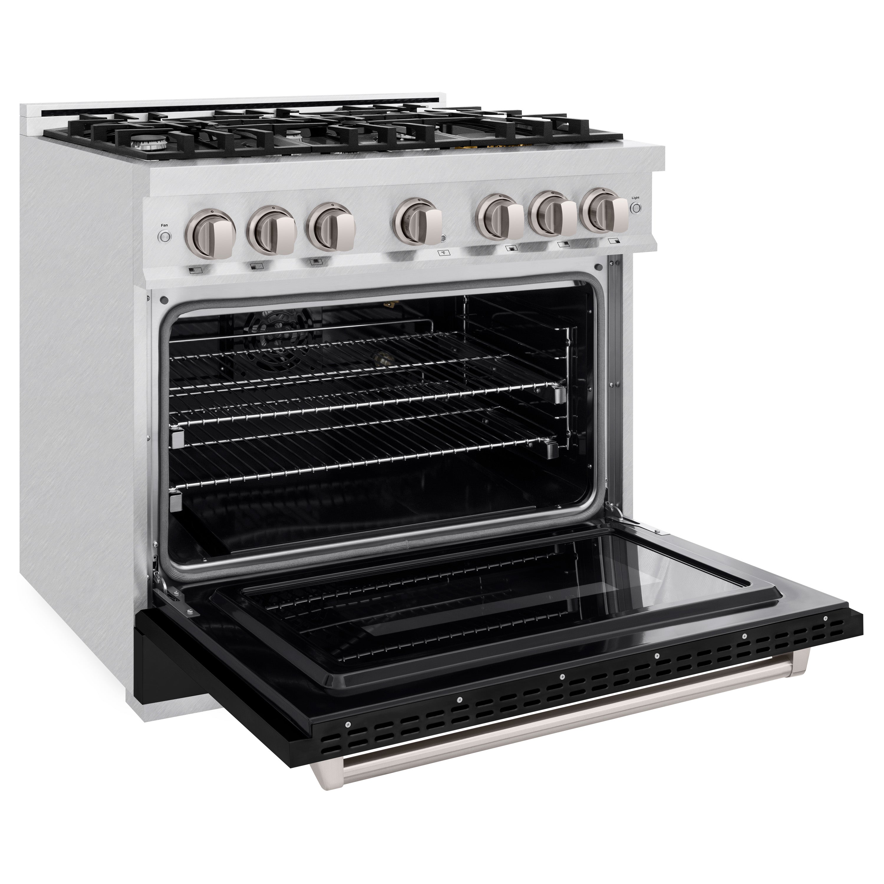 ZLINE 36 in. 5.2 cu. ft. Classic Gas Range with 6 Burner Cooktop and Convection Gas Oven in Satin Stainless Steel with Black Matte Door (CGRS-BLM-36)