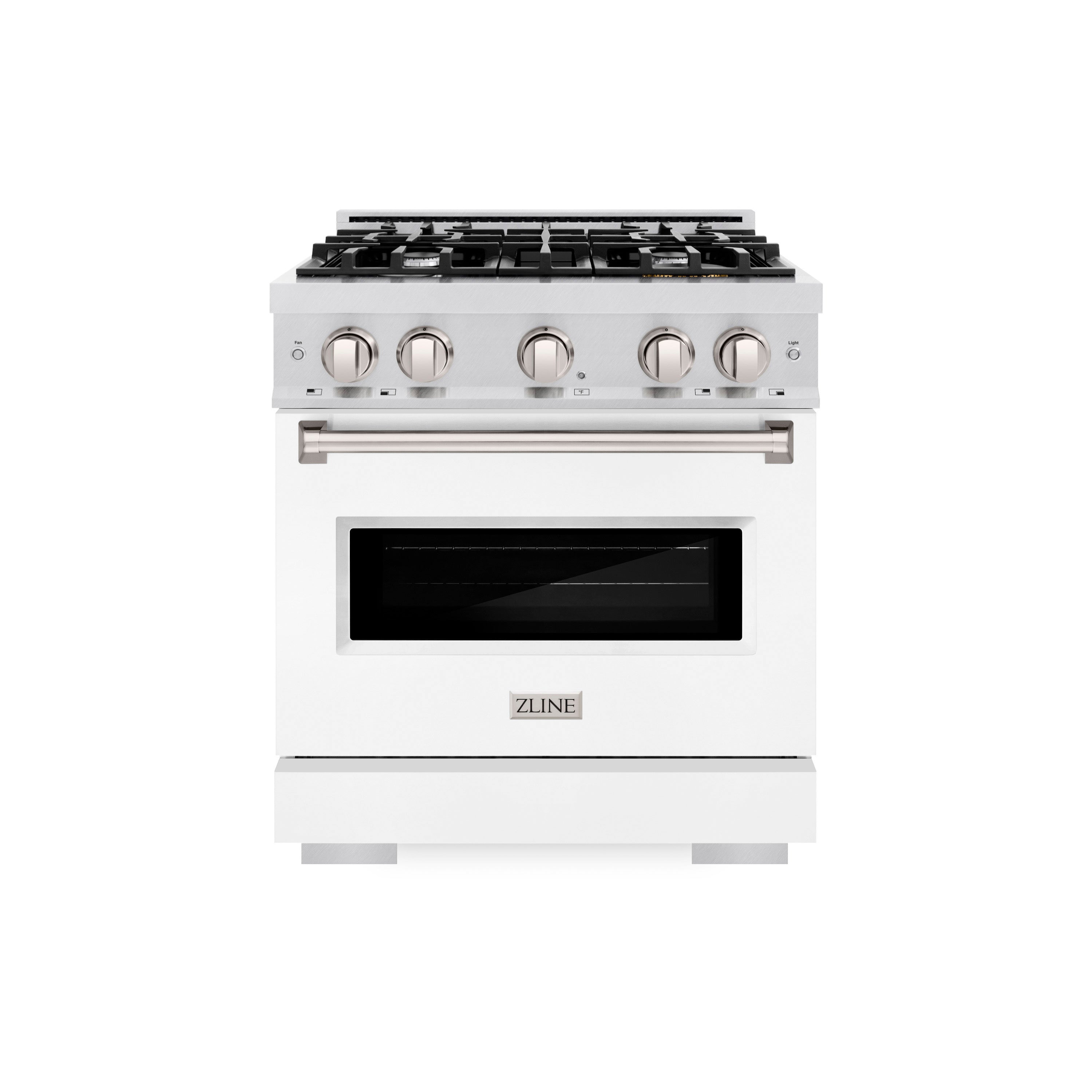 ZLINE 30 in. 4.2 cu. ft. Classic Gas Range with 4 Burner Cooktop and Convection Gas Oven in Satin Stainless Steel with White Matte Door (CGRS-WM-30)