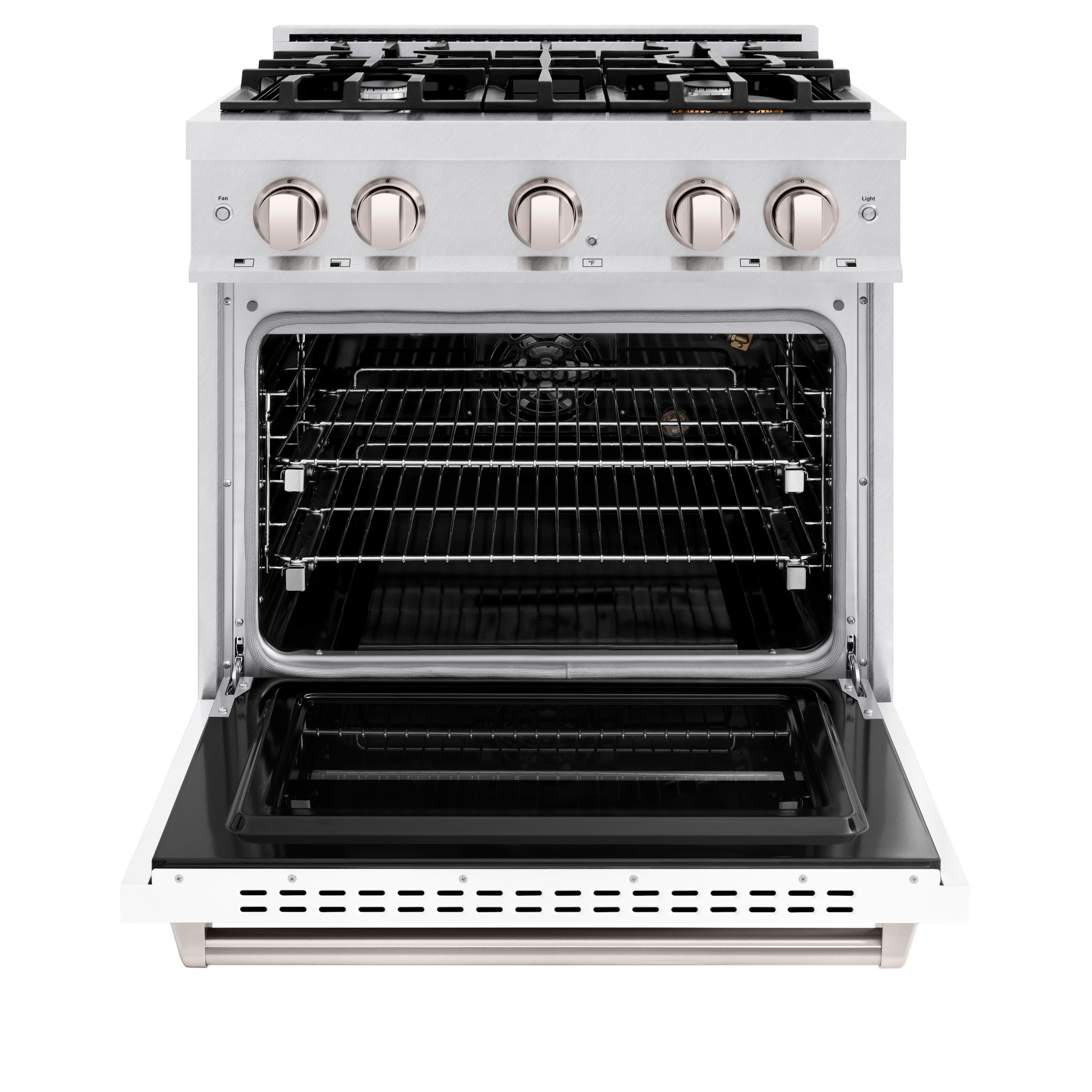 ZLINE 30 in. 4.2 cu. ft. Classic Gas Range with 4 Burner Cooktop and Convection Gas Oven in Satin Stainless Steel with White Matte Door (CGRS-WM-30)