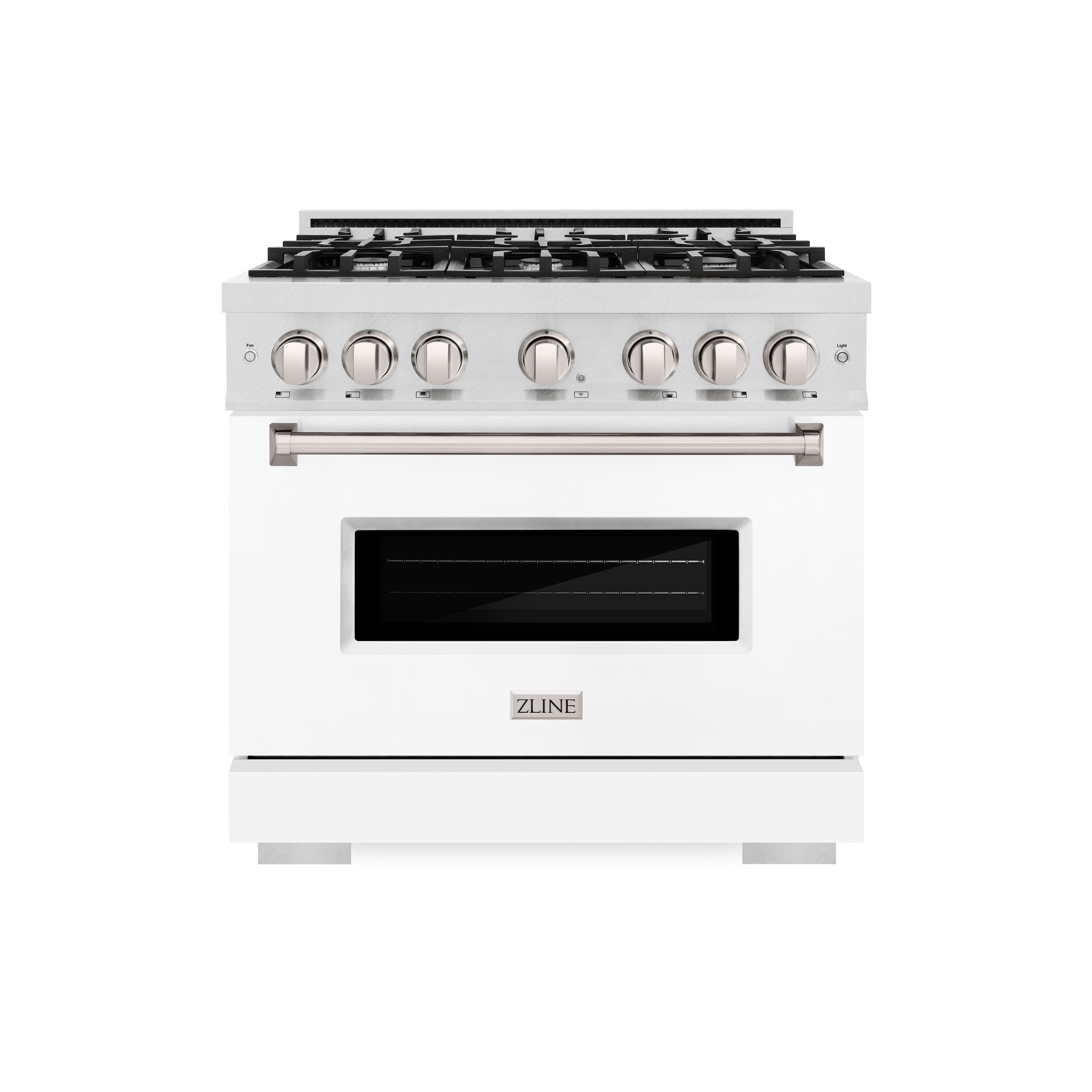 ZLINE 36 in. 5.2 cu. ft. Classic Gas Range with 6 Burner Cooktop and Convection Gas Oven in Satin Stainless Steel with White Matte Door (CGRS-WM-36)