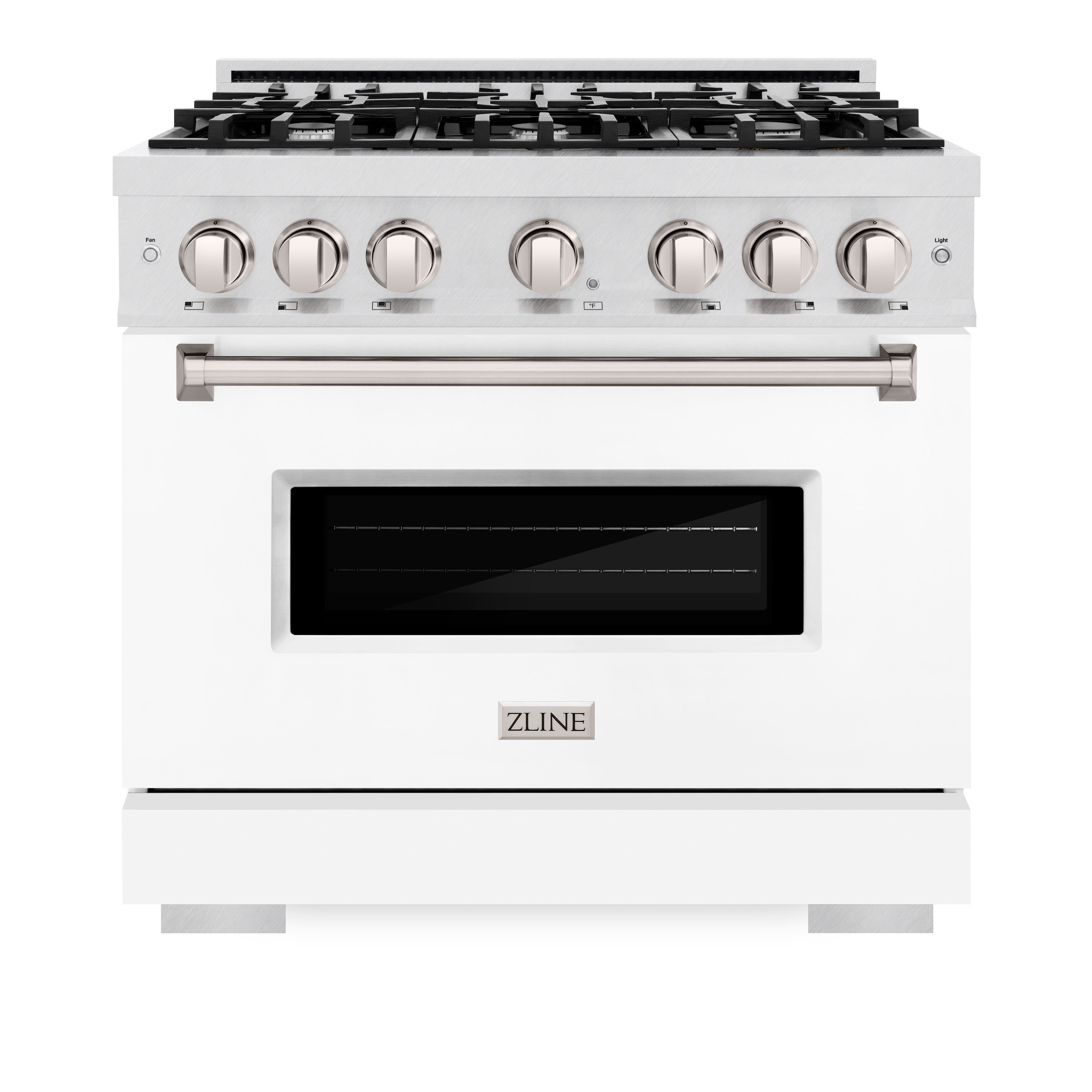 ZLINE 36 in. 5.2 cu. ft. Classic Gas Range with 6 Burner Cooktop and Convection Gas Oven in Satin Stainless Steel with White Matte Door (CGRS-WM-36)