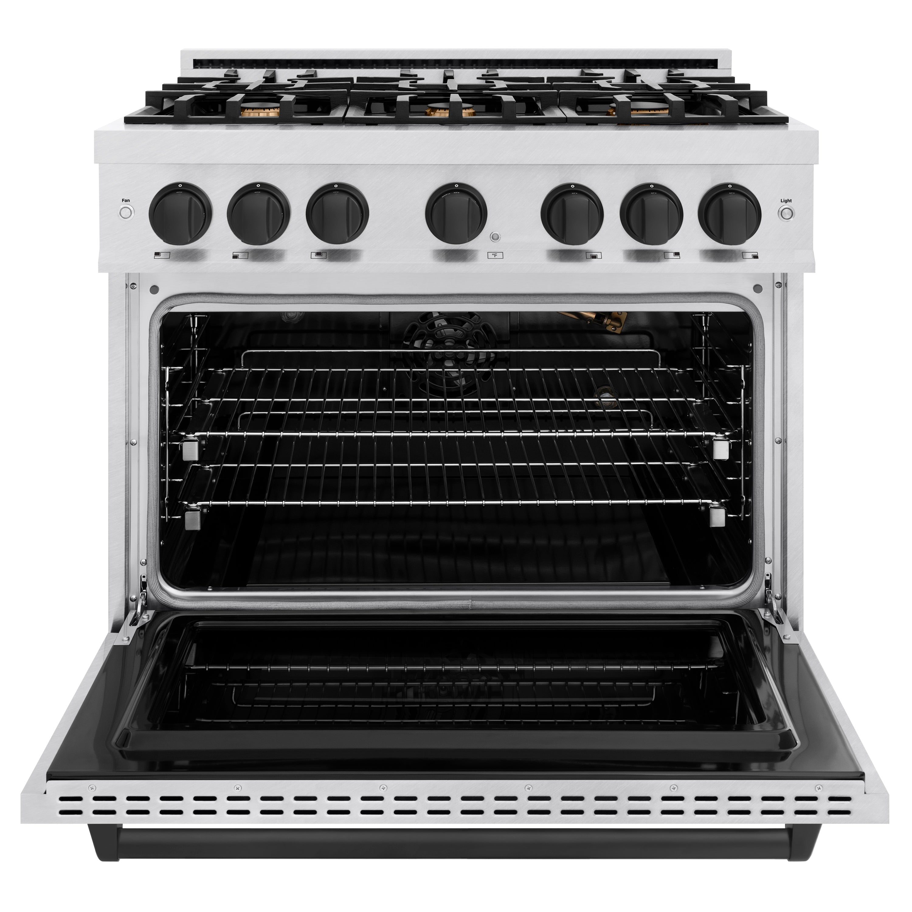 ZLINE Autograph Edition 36 in. 5.2 cu. ft. Classic Gas Range with 6 Burner Cooktop and Convection Gas Oven in Satin Stainless Steel and Matte Black Accents (CGRSZ-36-MB)