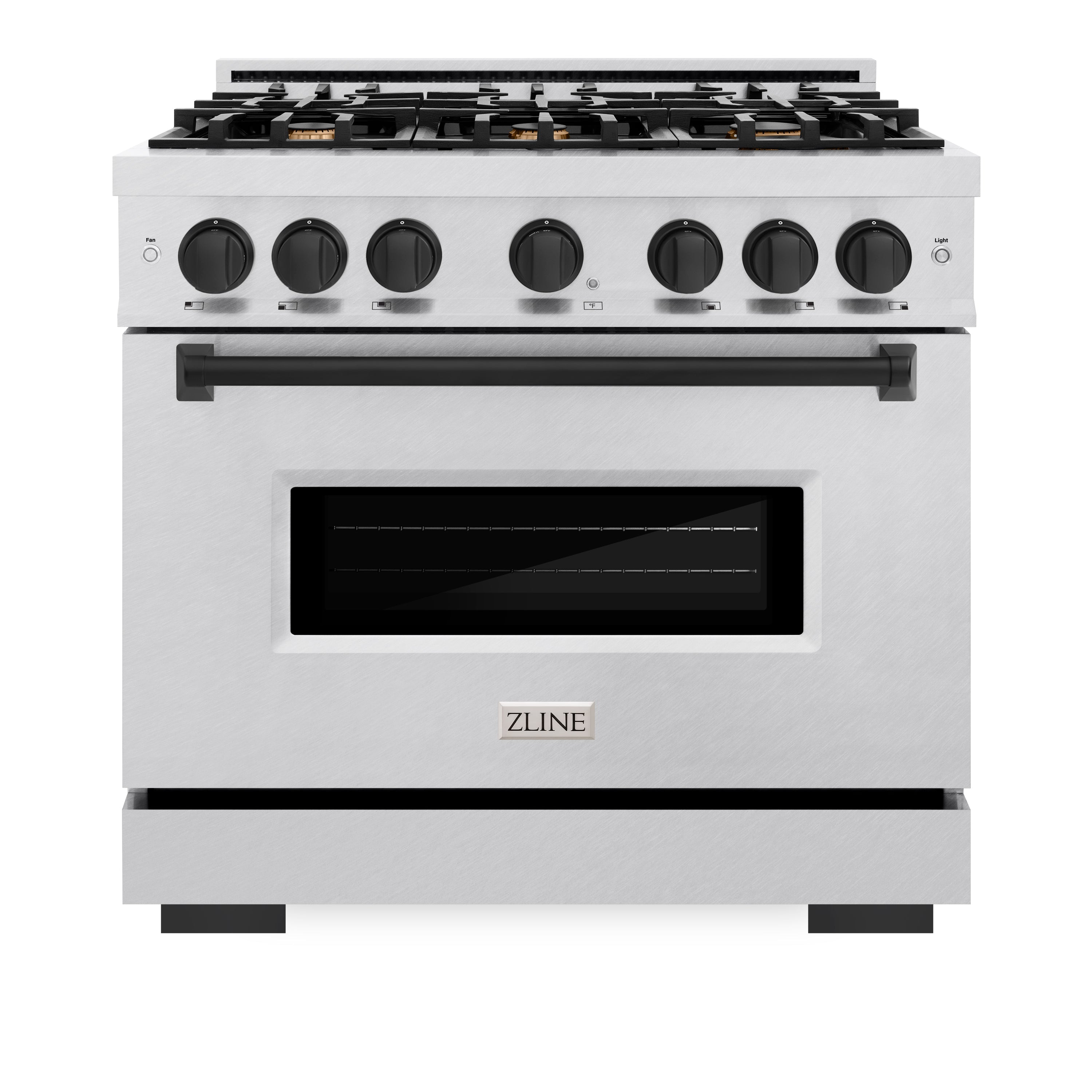 ZLINE Autograph Edition 36 in. 5.2 cu. ft. Classic Gas Range with 6 Burner Cooktop and Convection Gas Oven in Satin Stainless Steel and Matte Black Accents (CGRSZ-36-MB)
