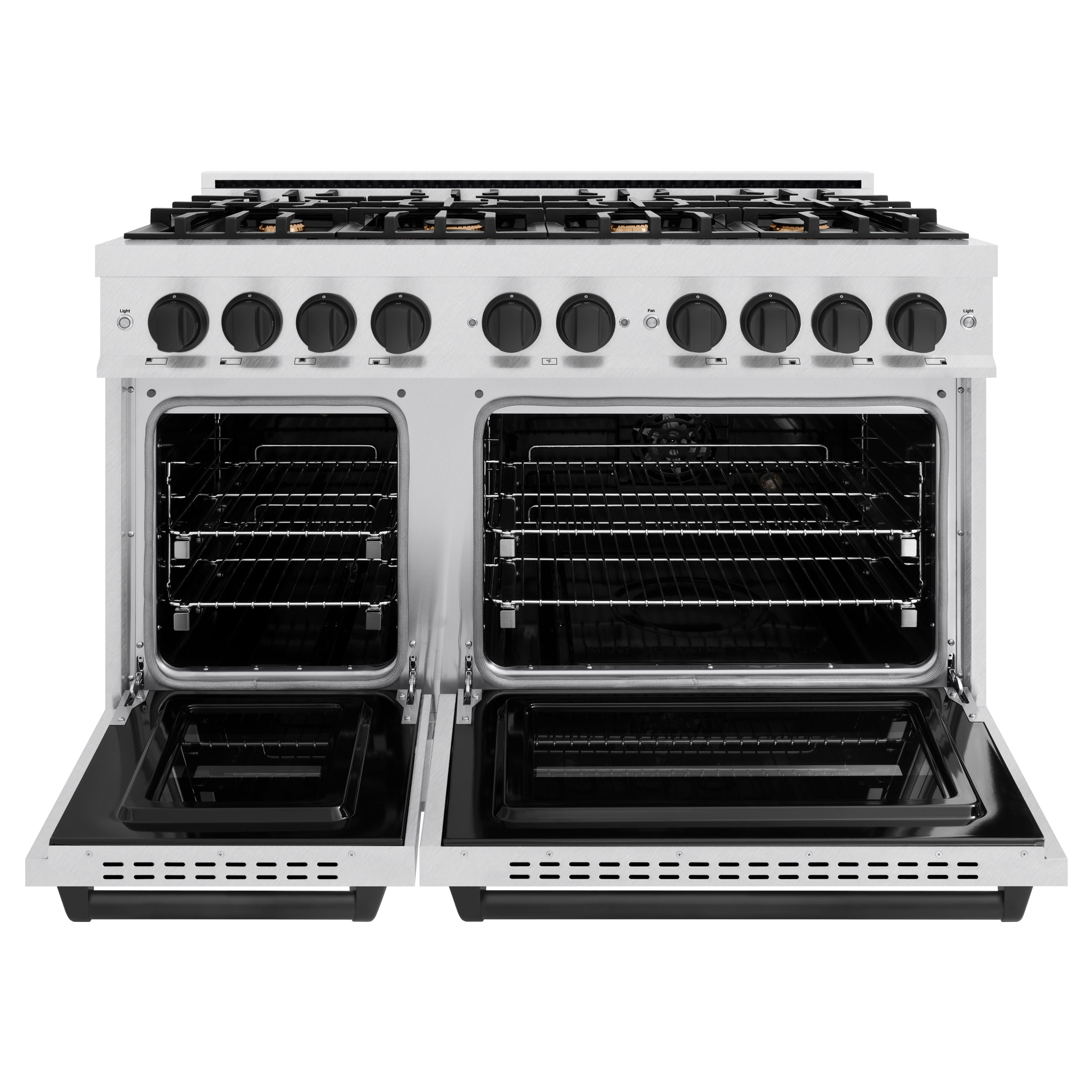 ZLINE Autograph Edition 48 in. 6.7 cu. ft. Classic Double Oven Gas Range with 8 Burner Cooktop in Satin Stainless Steel and Matte Black Accents (CGRSZ-48-MB)