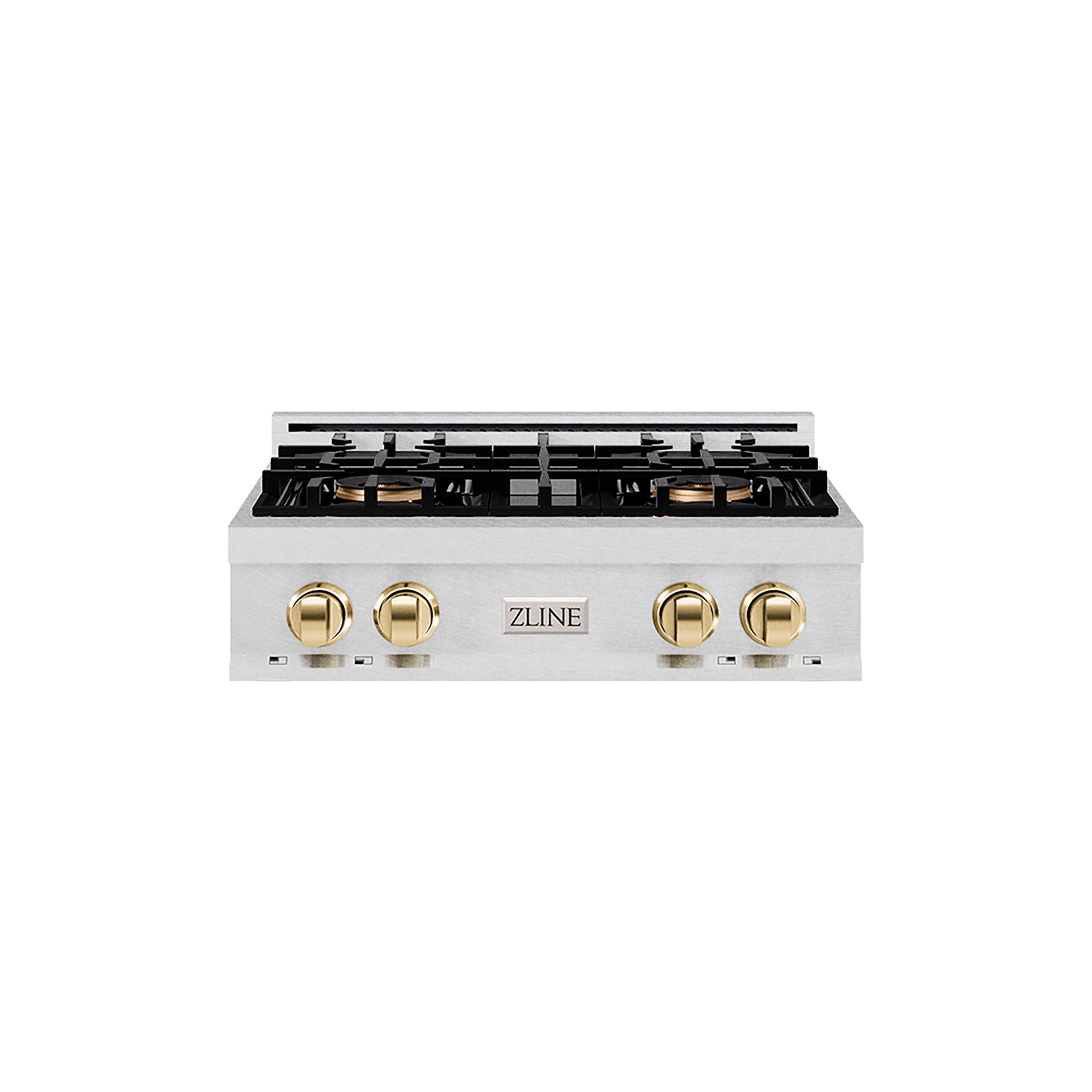 ZLINE Autograph Edition 30 in. Classic Gas Rangetop with 4 Burner DuoPro™ Cooktop in Satin Stainless Steel and Polished Gold Accents (PCRTSZ-30-G)
