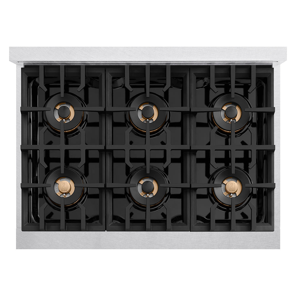 ZLINE Autograph Edition 36 in. Classic Gas Rangetop with 6 Burner DuoPro™ Cooktop in Satin Stainless Steel and Matte Black Accents (PCRTSZ-36-MB)