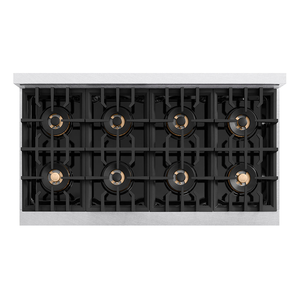 ZLINE Autograph Edition 48 in. Classic Gas Rangetop with 8 Burner DuoPro™ Cooktop in Satin Stainless Steel and Champagne Bronze Accents (PCRTSZ-48-CB)