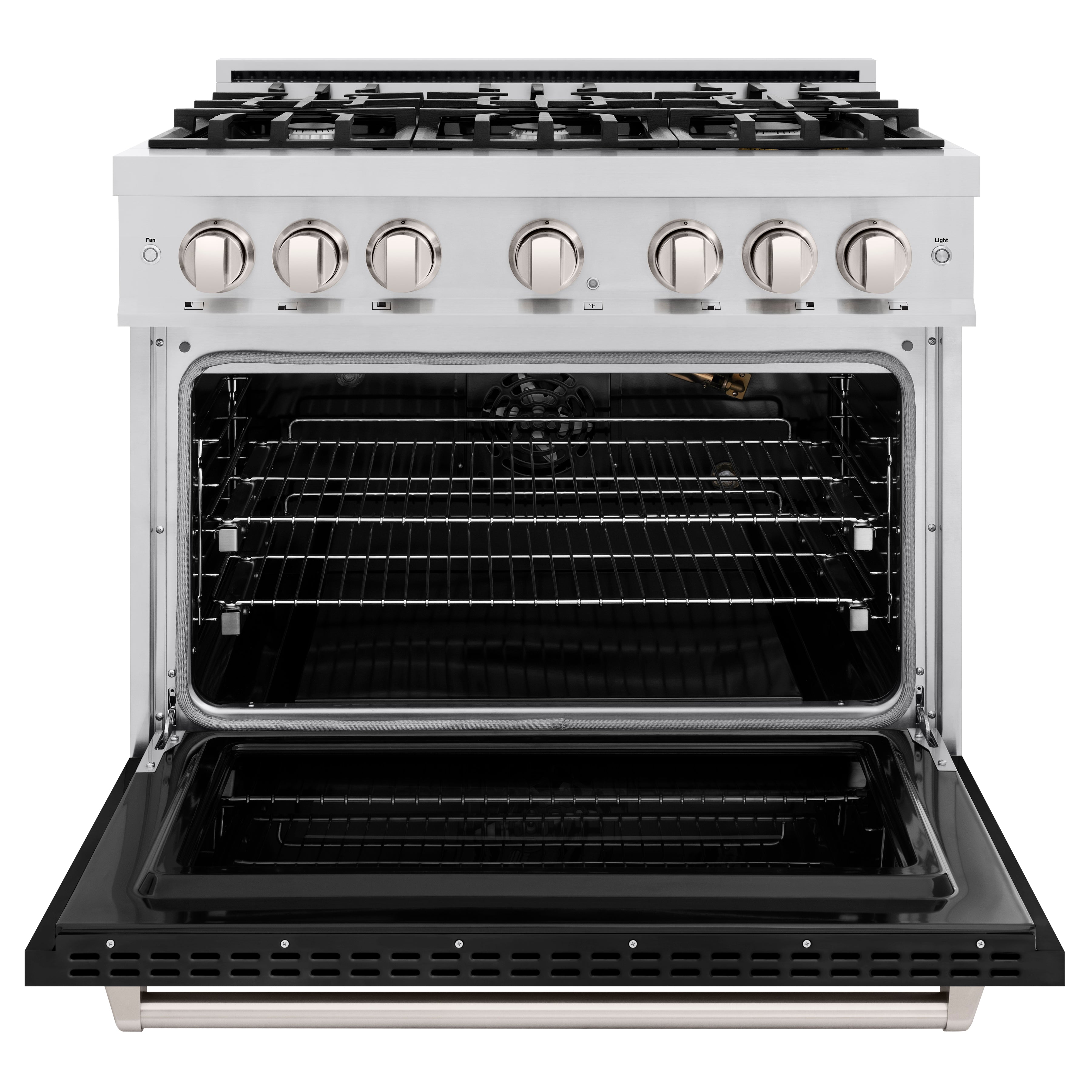 ZLINE 36 in. 5.2 cu. ft. Classic Gas Range with 6 Burner Cooktop and Convection Gas Oven in Stainless Steel with Black Matte Door (CGR-BLM-36)