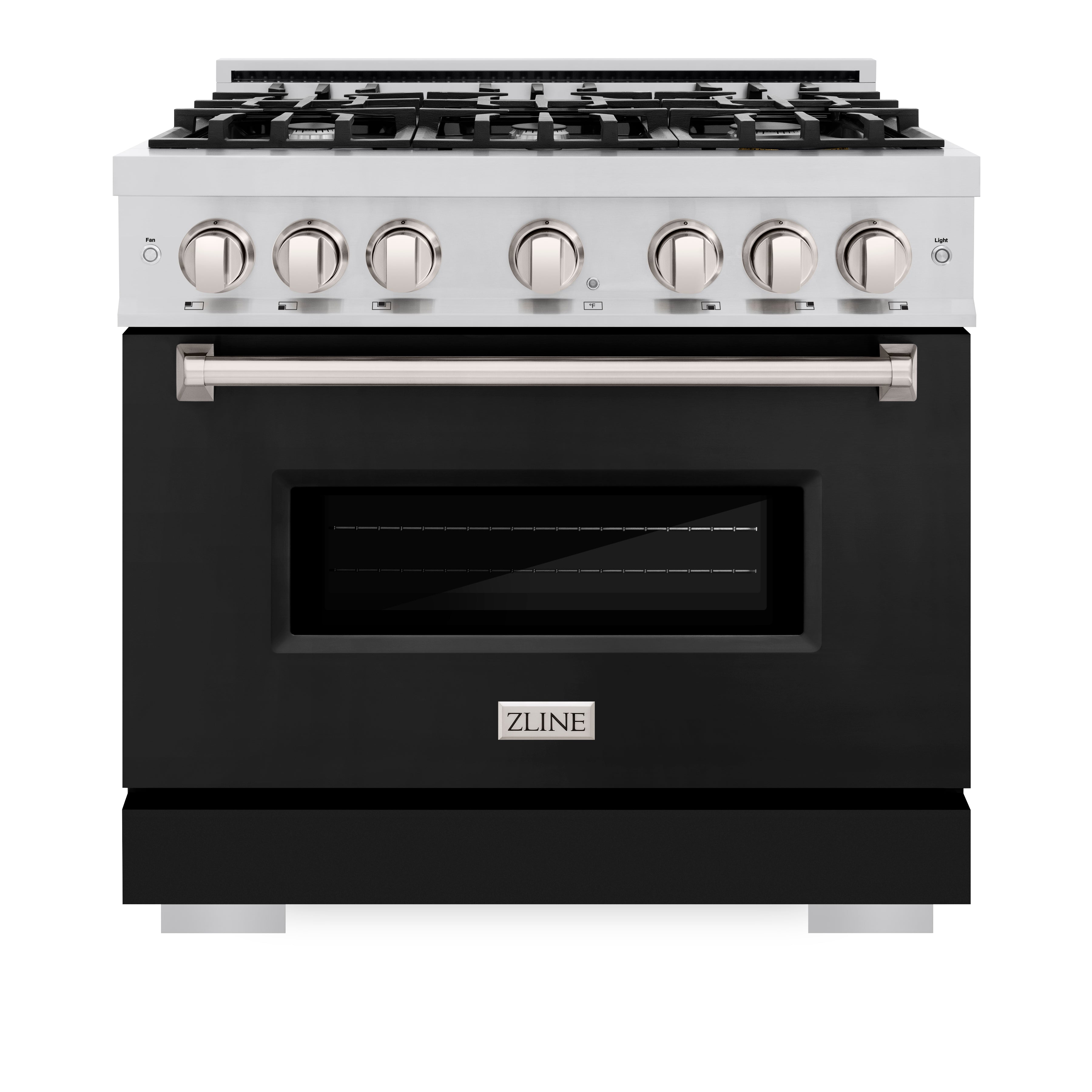 ZLINE 36 in. 5.2 cu. ft. Classic Gas Range with 6 Burner Cooktop and Convection Gas Oven in Stainless Steel with Black Matte Door (CGR-BLM-36)
