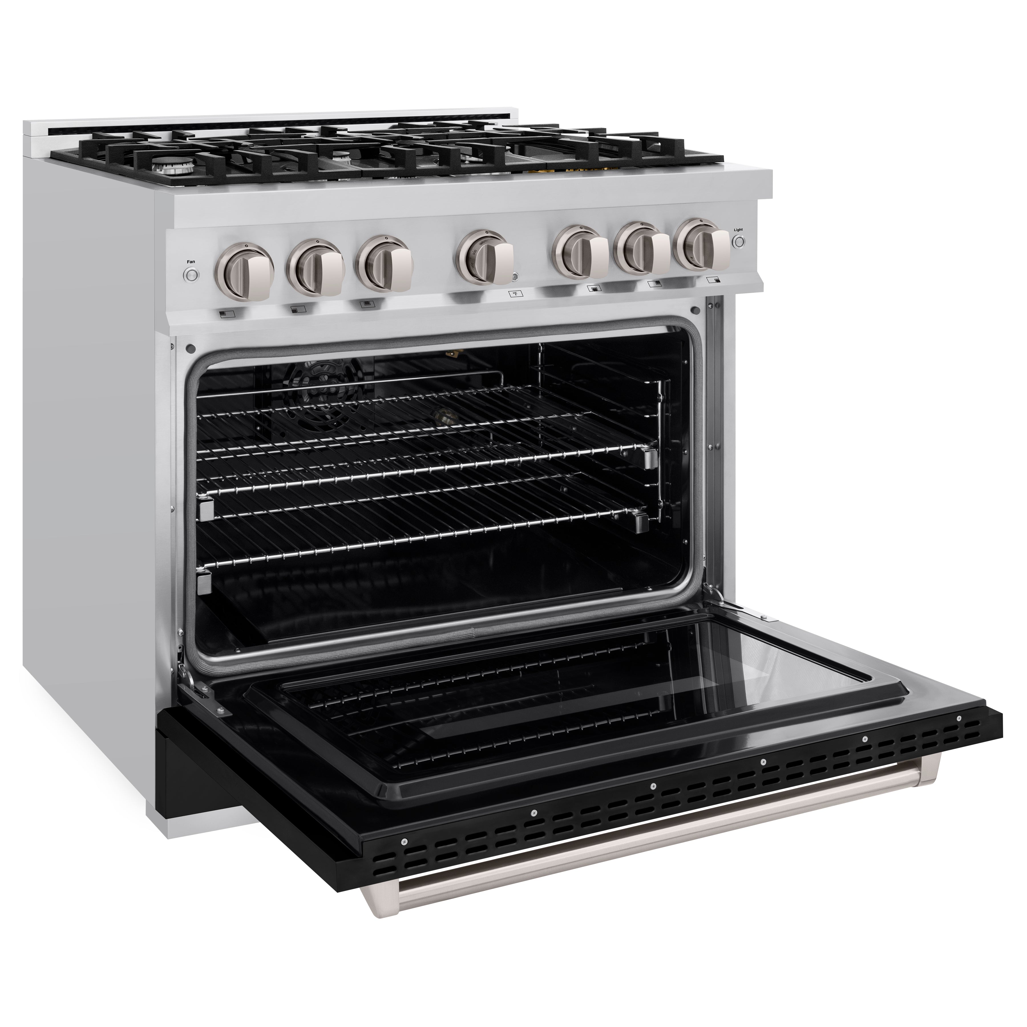 ZLINE 36 in. 5.2 cu. ft. Classic Gas Range with 6 Burner Cooktop and Convection Gas Oven in Stainless Steel with Black Matte Door (CGR-BLM-36)