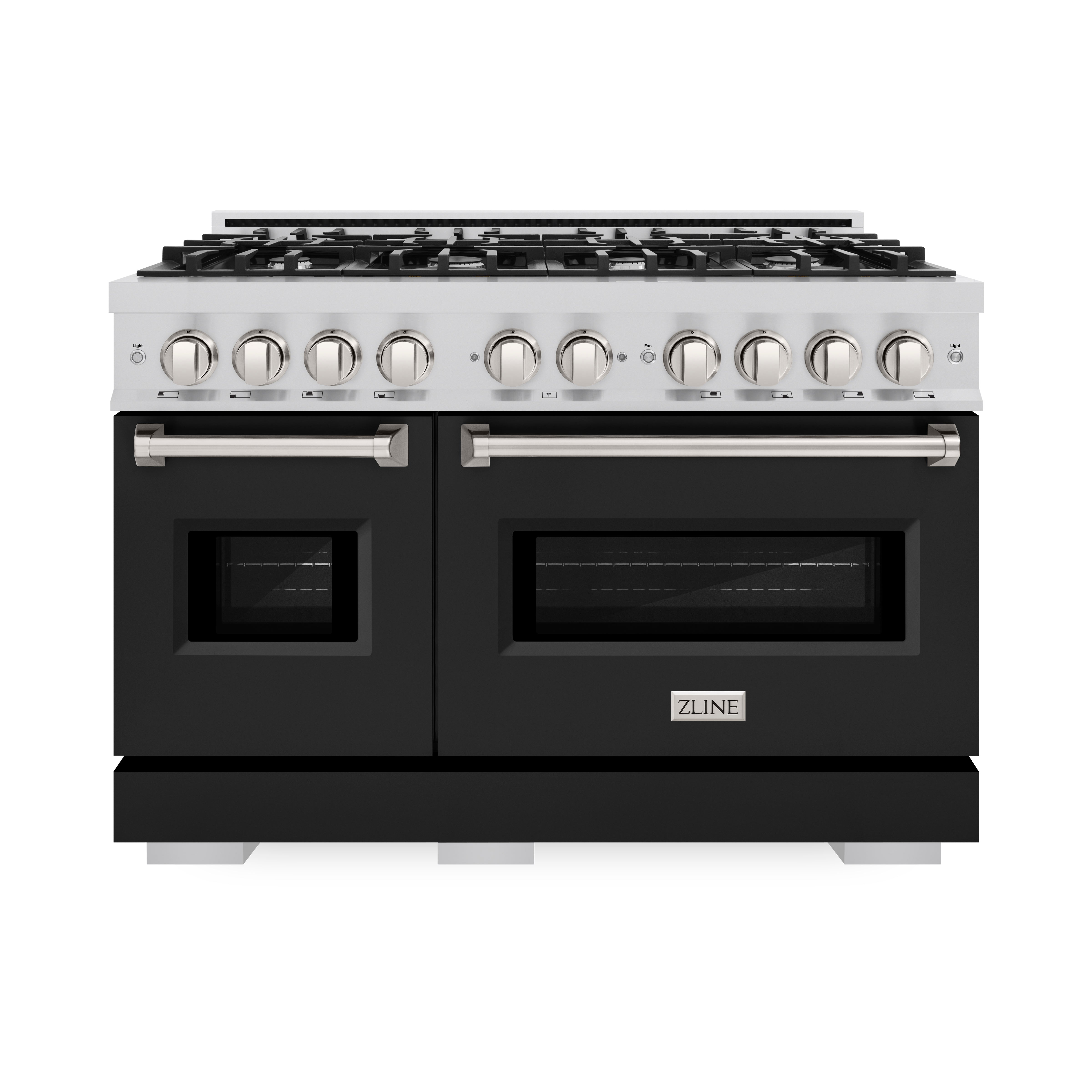 ZLINE 48 in. 6.7 cu. ft. Classic Double Oven Gas Range with 8 Burner Cooktop in Stainless Steel with Black Matte Doors (CGR-BLM-48)
