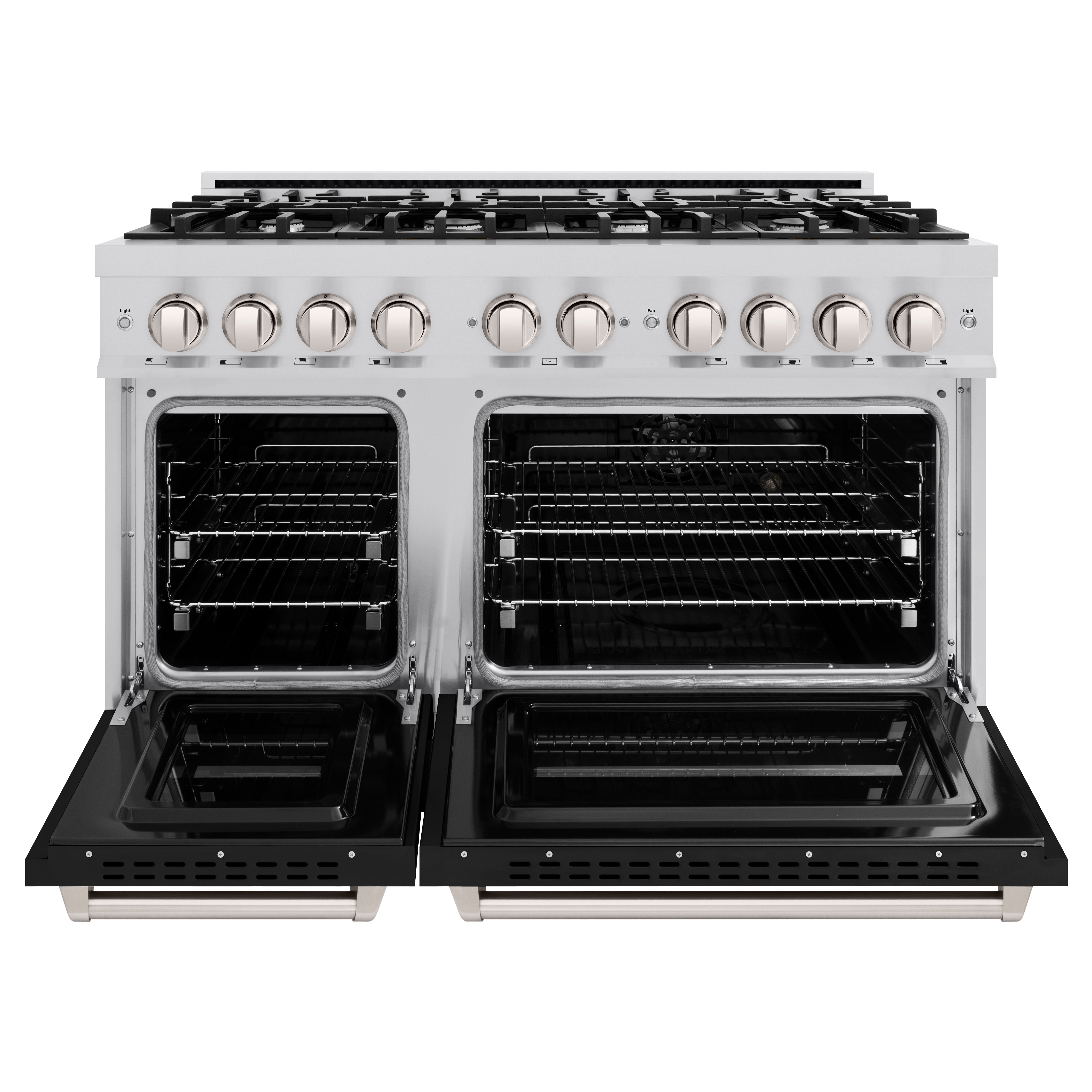 ZLINE 48 in. 6.7 cu. ft. Classic Double Oven Gas Range with 8 Burner Cooktop in Stainless Steel with Black Matte Doors (CGR-BLM-48)