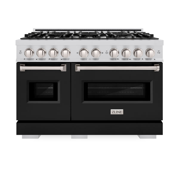 ZLINE 48 in. 6.7 cu. ft. Classic Double Oven Gas Range with 8 Burner Cooktop in Stainless Steel with Black Matte Doors (CGR-BLM-48)