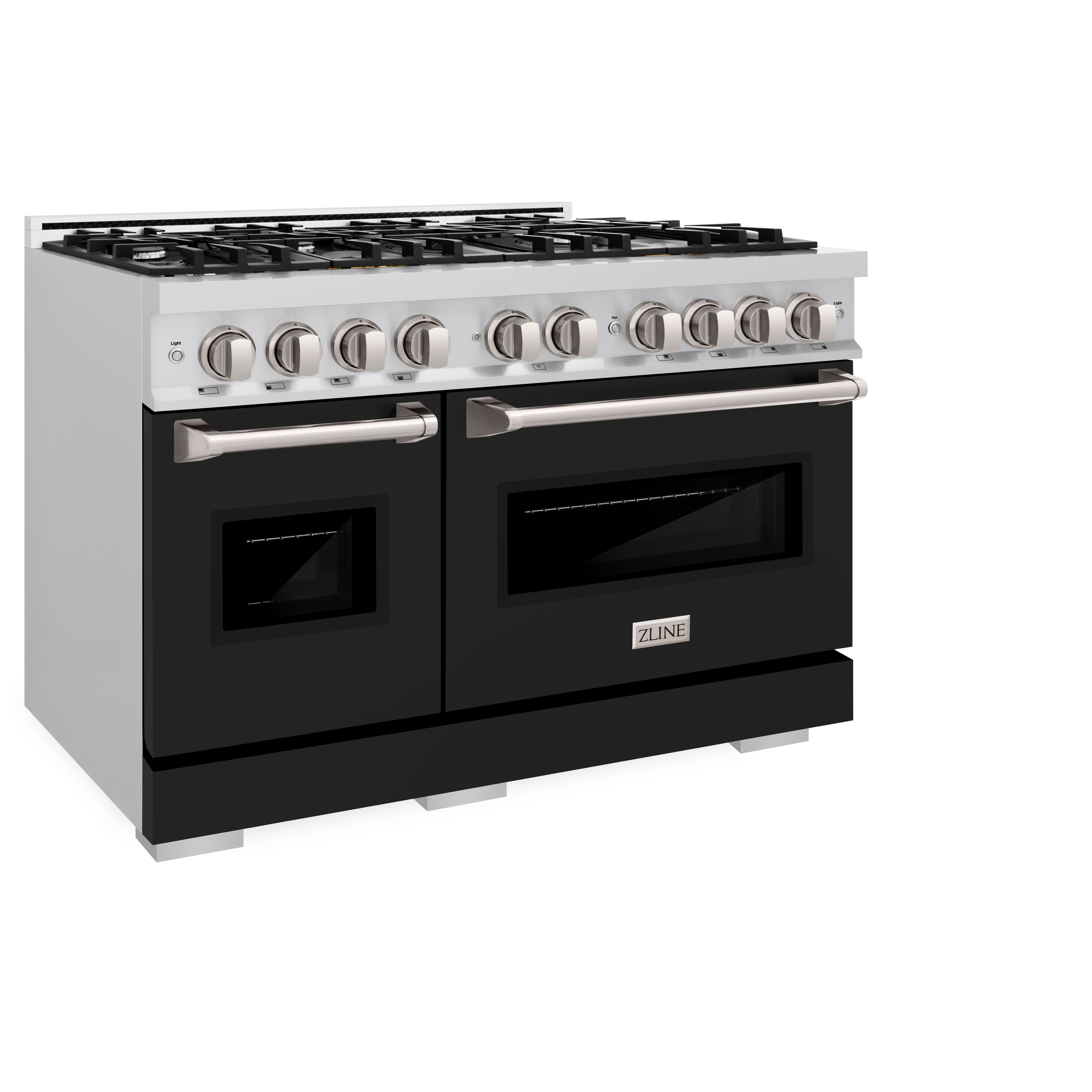 ZLINE 48 in. 6.7 cu. ft. Classic Double Oven Gas Range with 8 Burner Cooktop in Stainless Steel with Black Matte Doors (CGR-BLM-48)