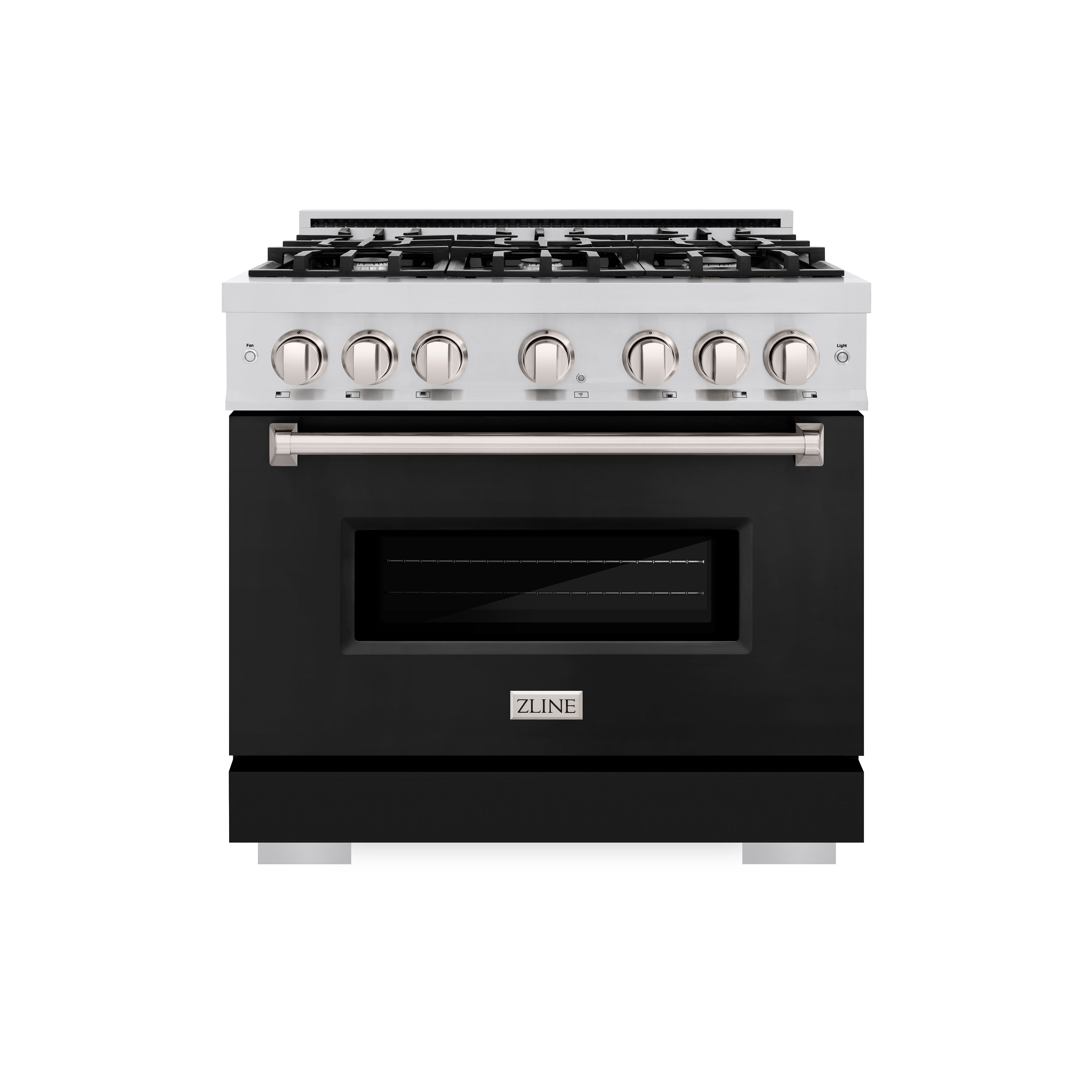 ZLINE 36 in. 5.2 cu. ft. Classic Dual Fuel Range with 6 Burner Gas Cooktop and Electric Convection Oven in Stainless Steel with Black Matte Door (CDR-BLM-36)