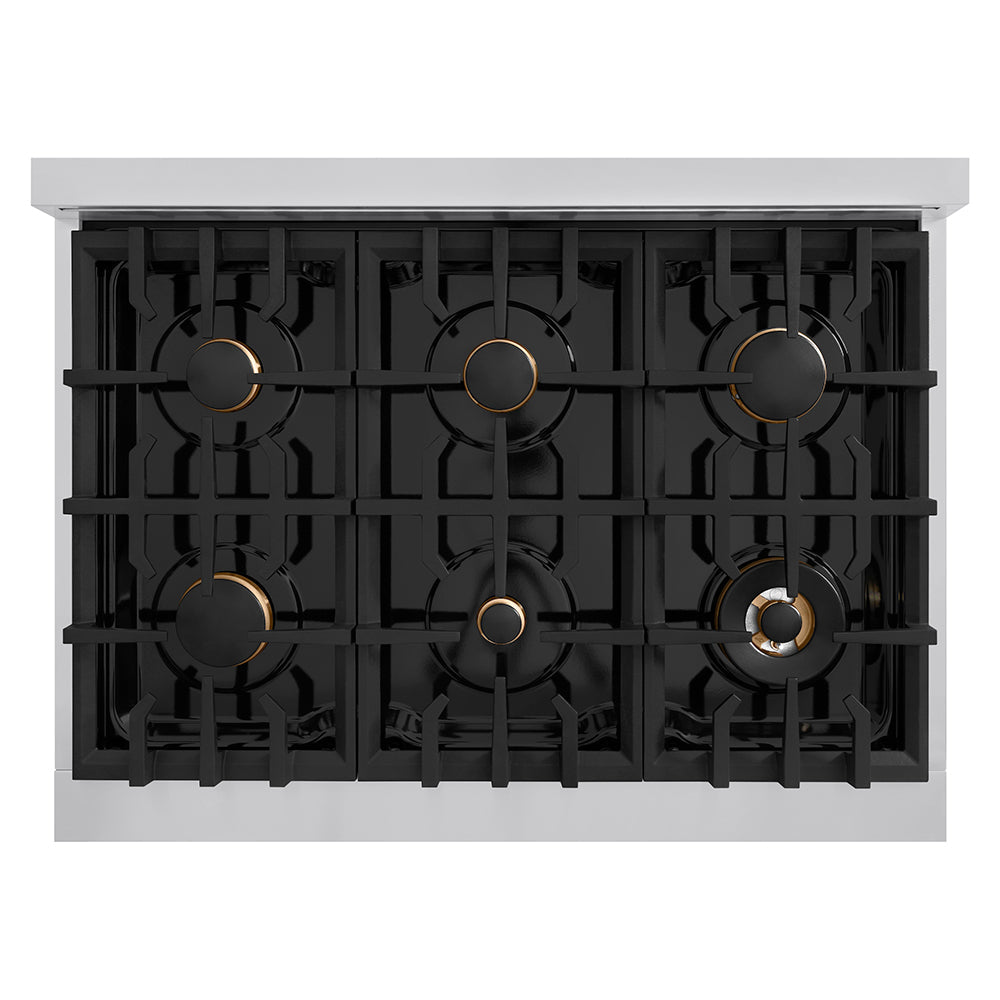 ZLINE 36 in. Classic Gas Rangetop with 6 Brass Burners and Porcelain Cooktop in Stainless Steel with Griddle (RT-BR-GR-36)