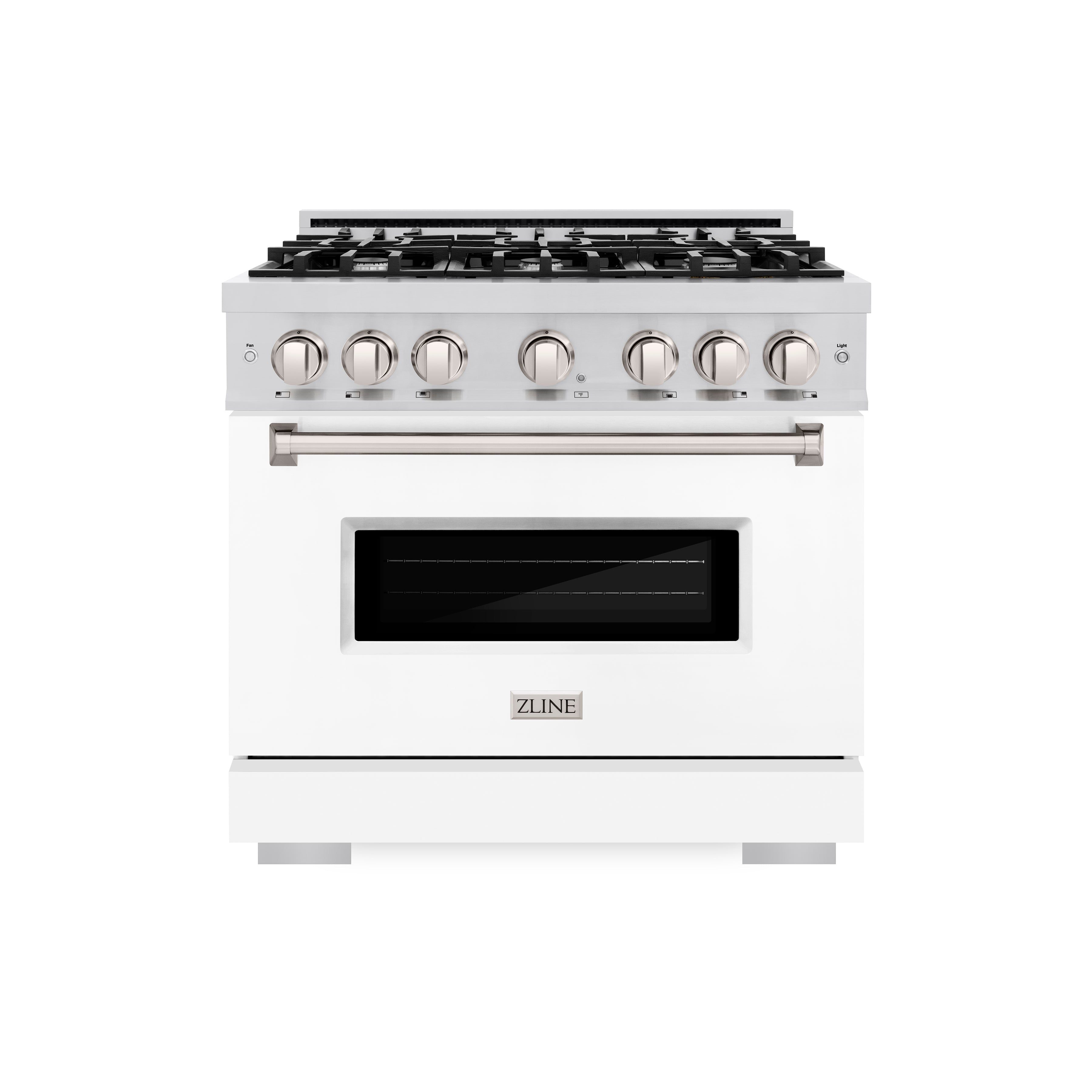 ZLINE 36 in. 5.2 cu. ft. Classic Gas Range with 6 Burner Cooktop and Convection Gas Oven in Stainless Steel with White Matte Door (CGR-WM-36)
