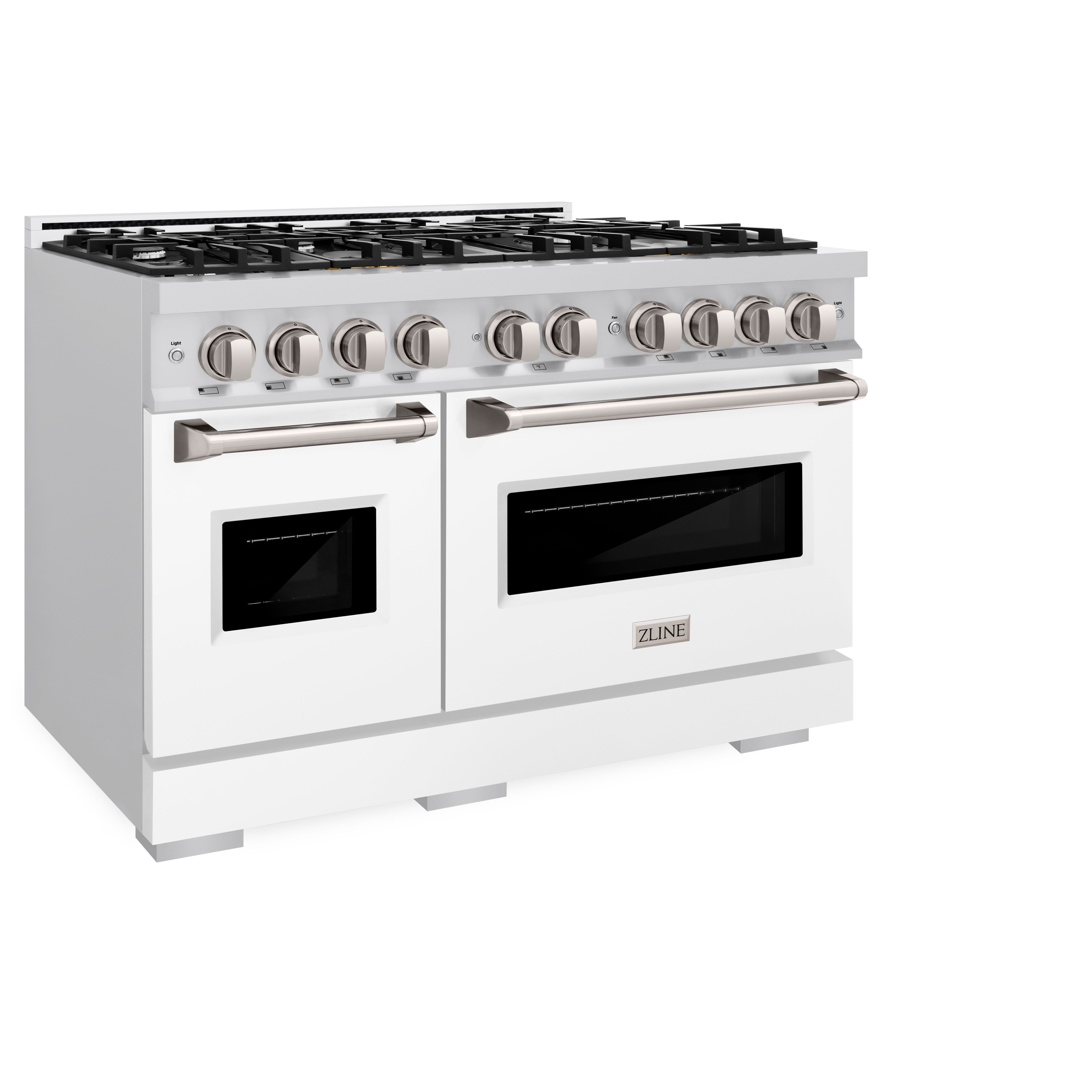 ZLINE 48 in. 6.7 cu. ft. Classic Double Oven Gas Range with 8 Burner Cooktop in Stainless Steel with White Matte Doors (CGR-WM-48)
