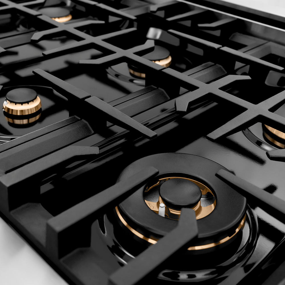 ZLINE 36 in. Classic Gas Rangetop with 6 Brass Burners and Porcelain Cooktop in Stainless Steel with Griddle (RT-BR-GR-36)