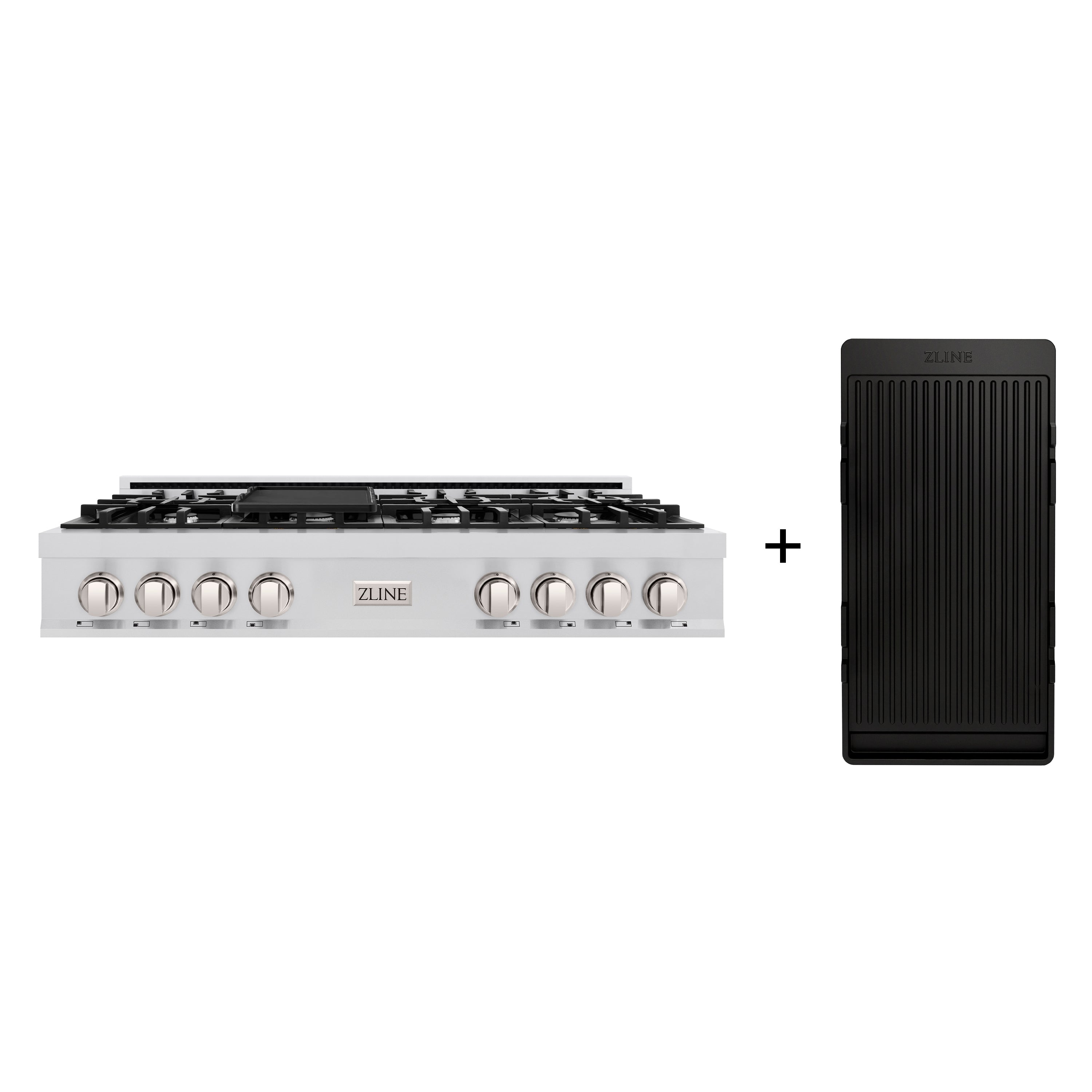 ZLINE 48 in. Classic Gas Rangetop with 8 Burners and Porcelain Cooktop in Stainless Steel with Griddle (RT-GR-48)