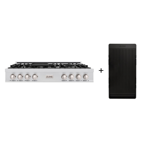 ZLINE 48 in. Classic Gas Rangetop with 8 Burners and Porcelain Cooktop in Stainless Steel with Griddle (RT-GR-48)