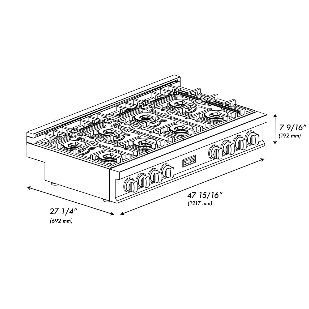 ZLINE 48 in. Classic Gas Rangetop with 8 Burner DuoPro™ Cooktop in Stainless Steel (PCRT48)