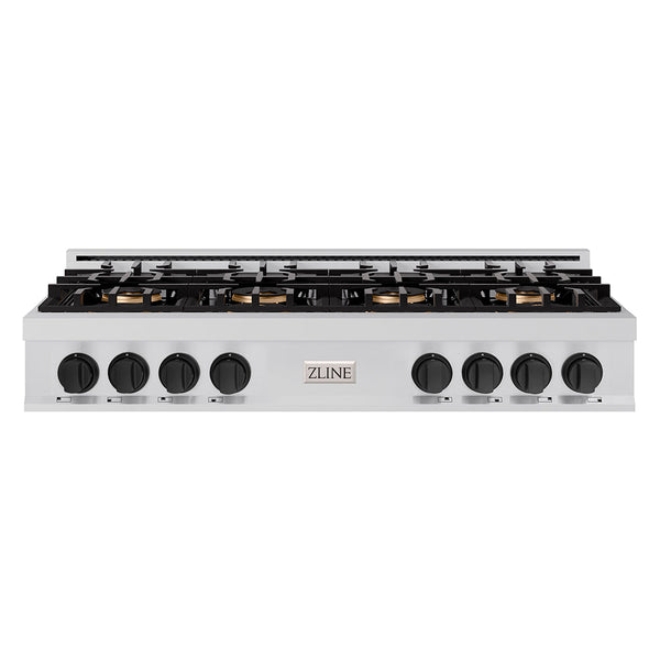 ZLINE Autograph Edition 48 in. Classic Gas Rangetop with 8 Burner DuoPro™ Cooktop in Stainless Steel and Matte Black Accents (PCRTZ-48-MB)